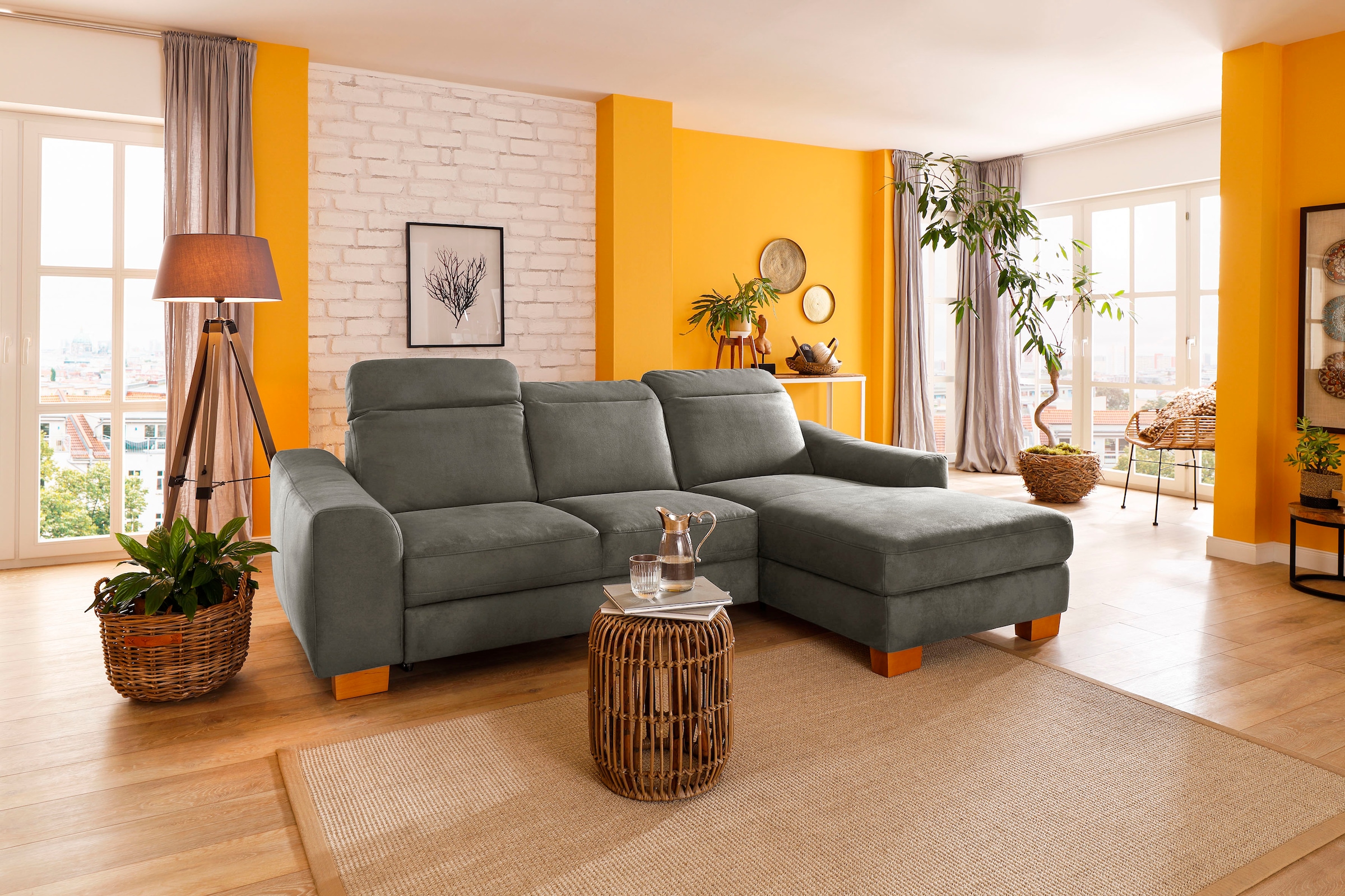 Home affaire Ecksofa "Dundee L-Form" wahlweise mit Kopfteilverstellung und zusätzlich mit Schlaffunktion