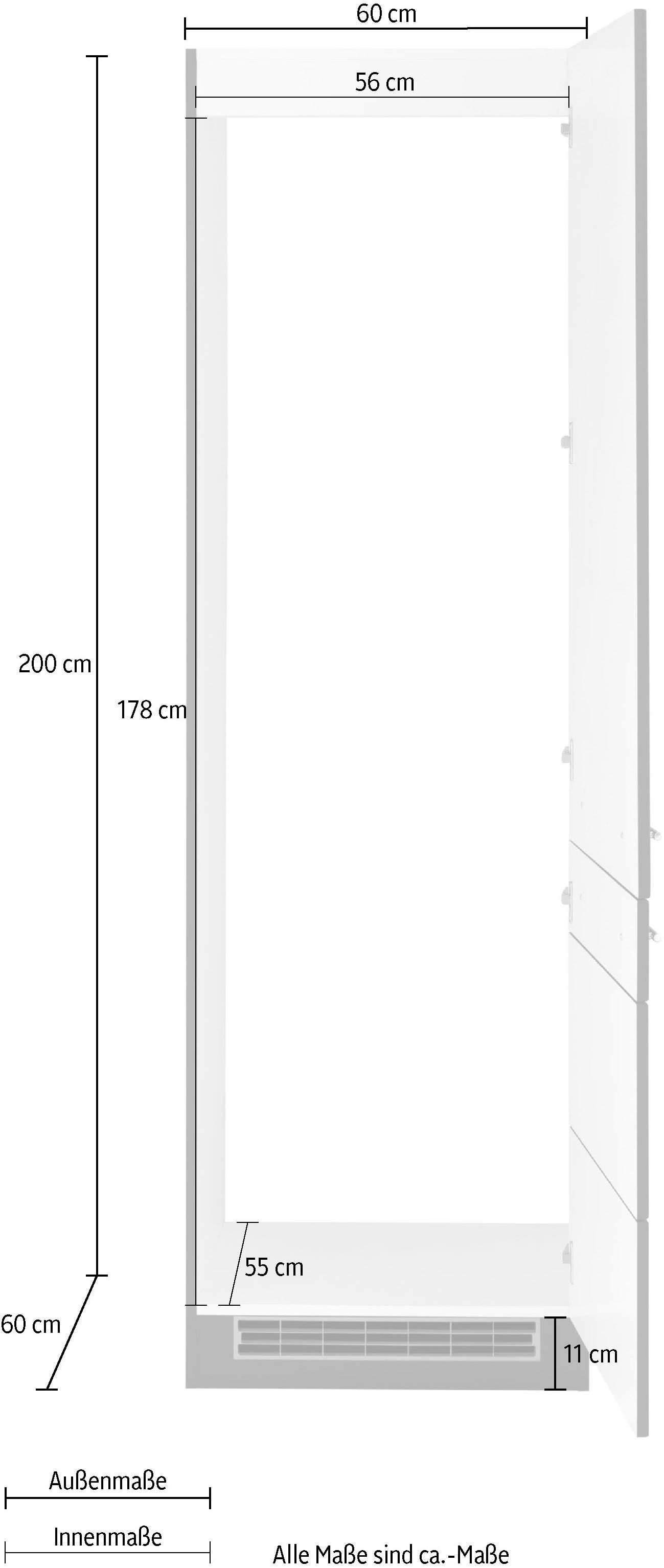 HELD MÖBEL Kühlumbauschrank »Wien«, 60 cm breit, 200 cm hoch, geeignet für Einbau-Kühlgefrierkombination