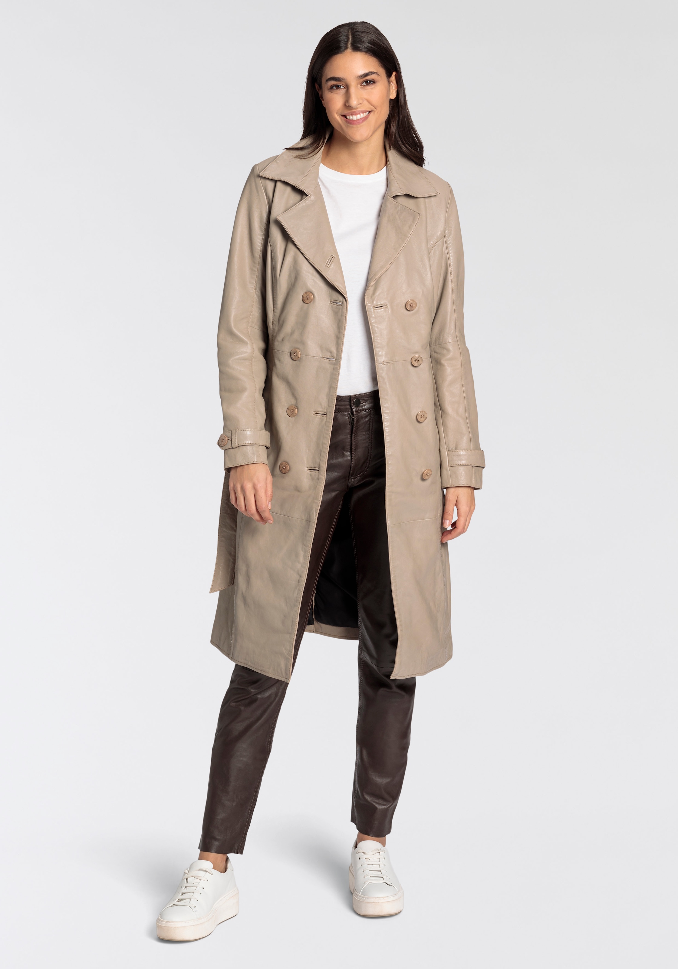 Mauritius Ledermantel "GWTaruh OT", (2 tlg.), femininer Leder-Trenchcoat mit Bindegürtel