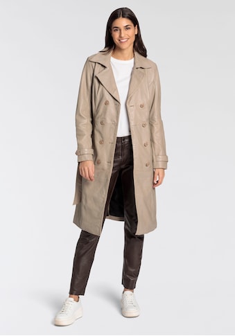 Ledermantel »GWTaruh OT«, (2 tlg.), femininer Leder-Trenchcoat mit Bindegürtel