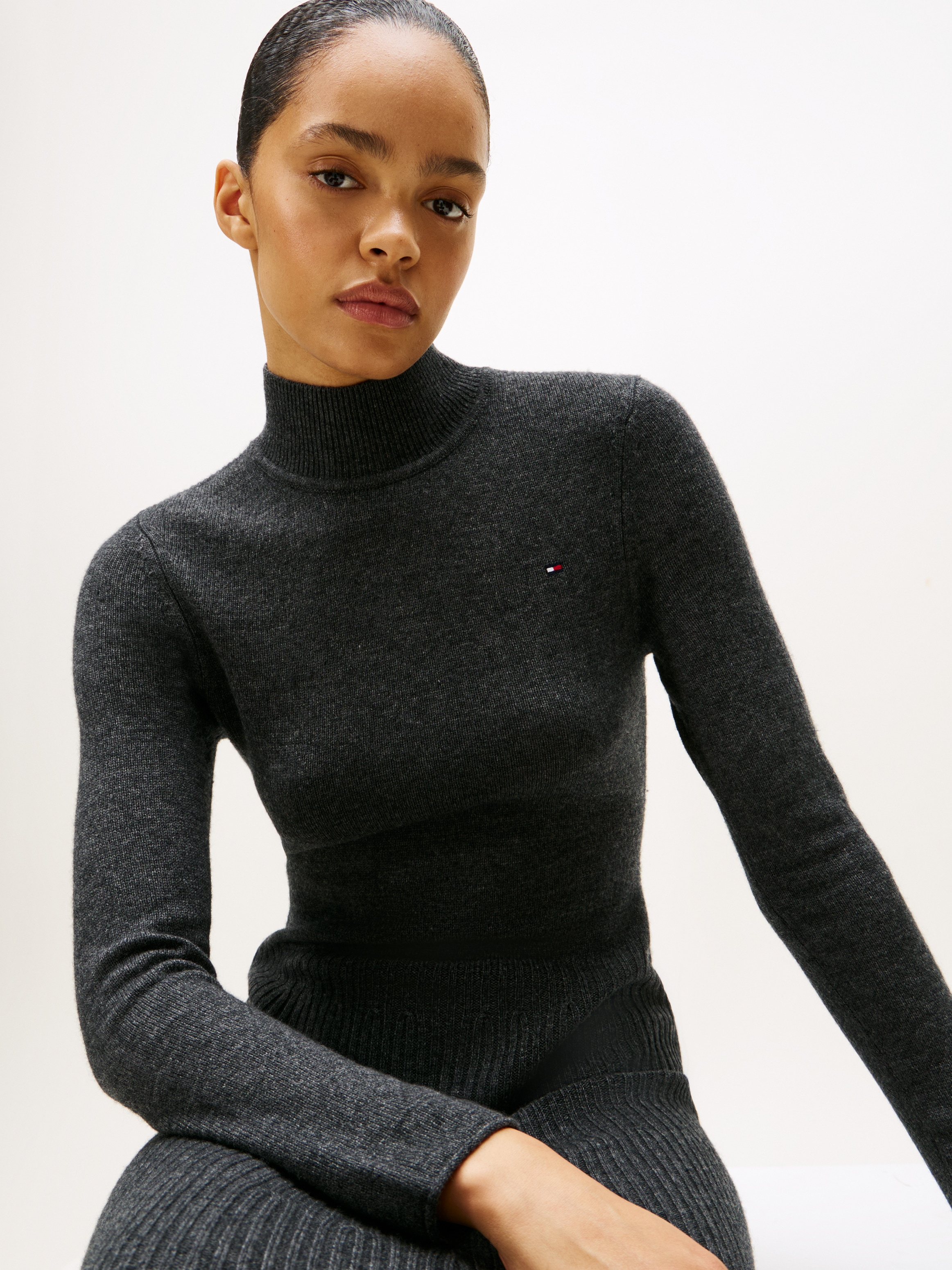 Tommy Hilfiger Strickkleid »SOFT WOOL LS MOCK-NK SWT DRESS«, aus reiner Wolle