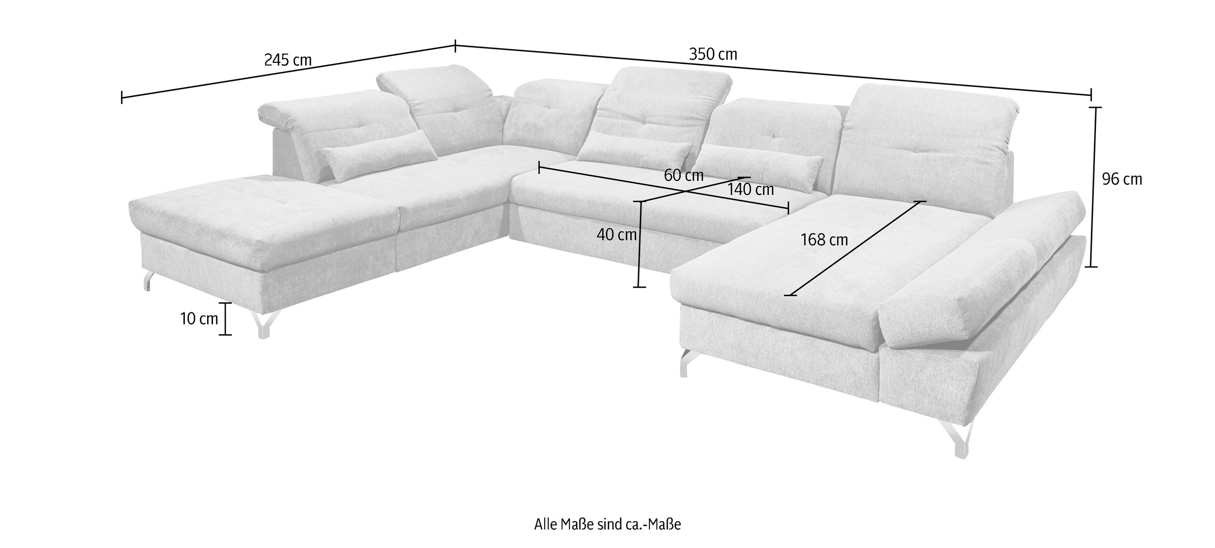 ED EXCITING DESIGN Wohnlandschaft »Melfi U-Form mit Bettfunktion, Bettkasten«, Arm- & Kopfteilverstellung & 3 Nierenkissen