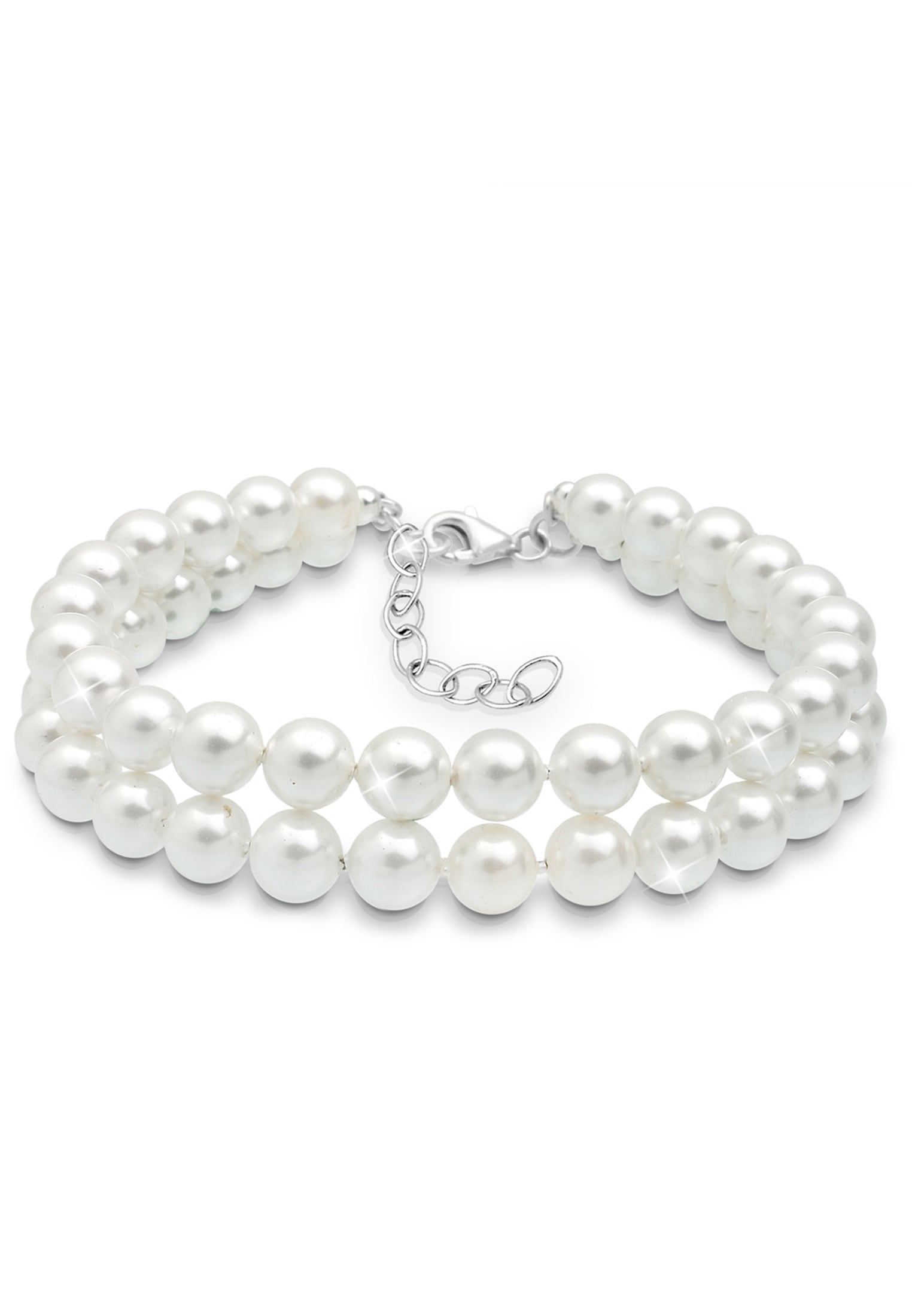 "Perlenarmband ELLI ""Muschelkernperle 2-reihig 925 Sterling Silber"", weiß, Armbänder, Damen, 19cm, ohne Stein, Silber 925 (Sterlingsilber)