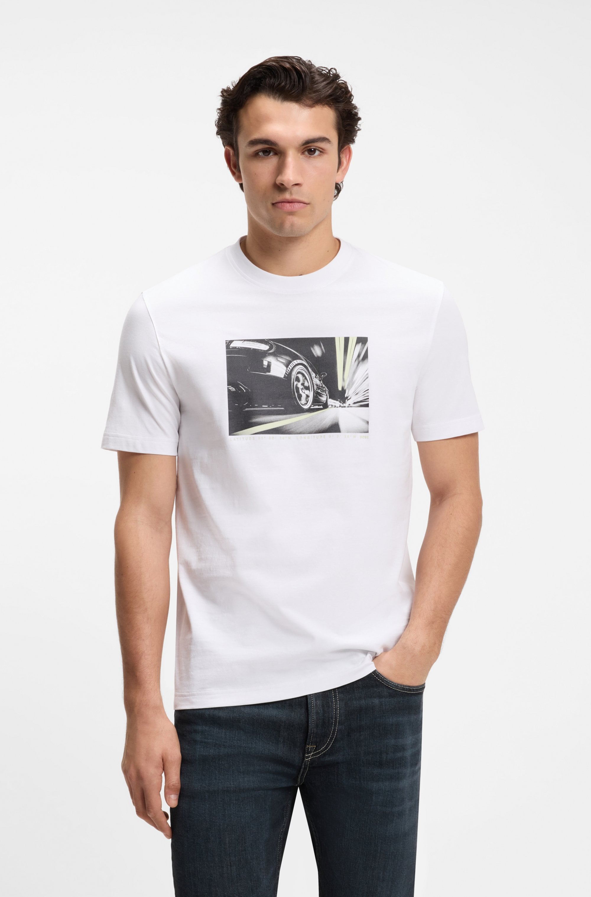 BOSS ORANGE T-Shirt "Te Motors Regular Fit" Fotodruck, reine Baumwolle, Regular Fit