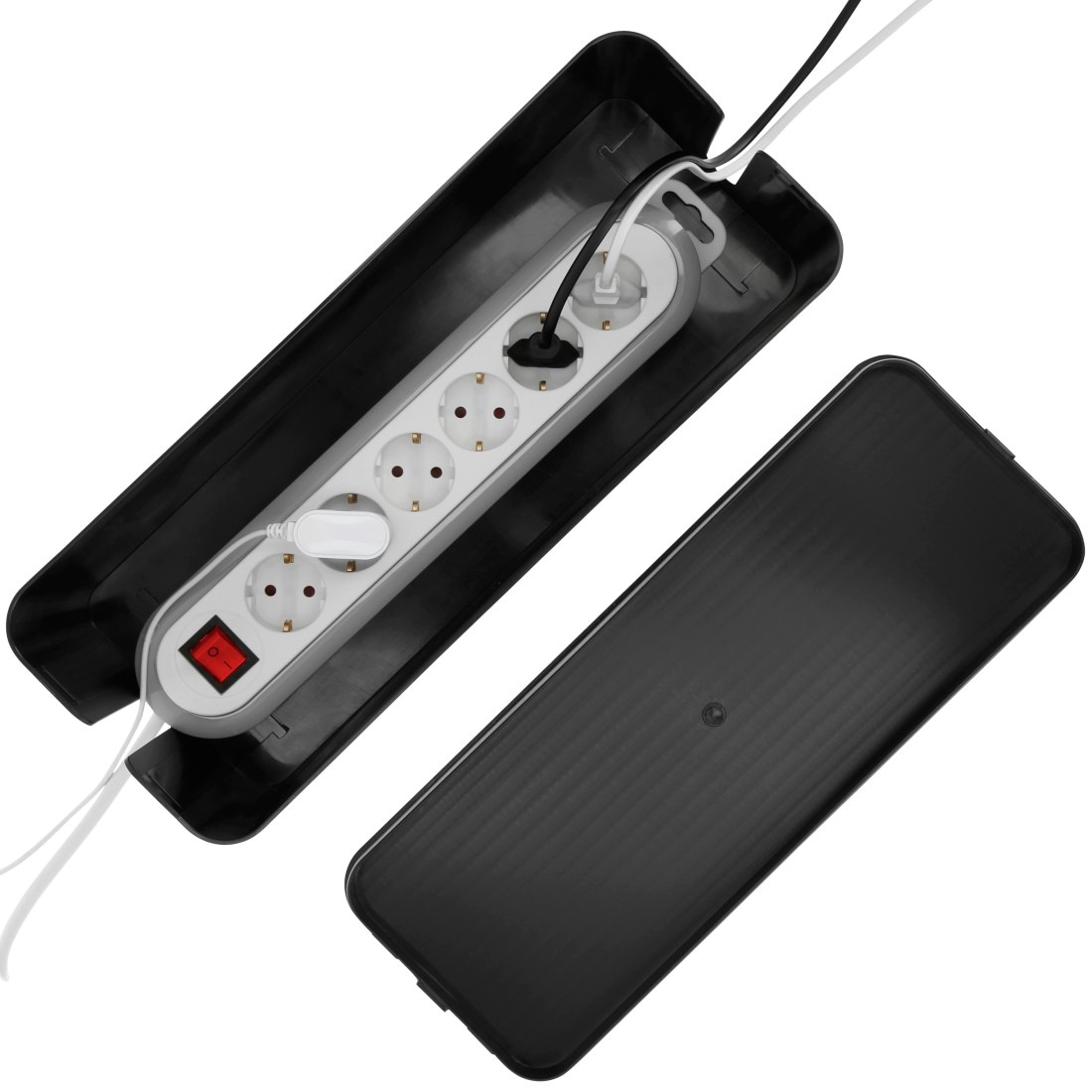 Hama Kabelbox »Kabelbox für Standard 6er Steckdosenleisten, Stecker, Kabel, Ladegerät«, (1 tlg.), Schlichtes Design, Schreibtisch, Tisch, große Aufbewahrungsbox