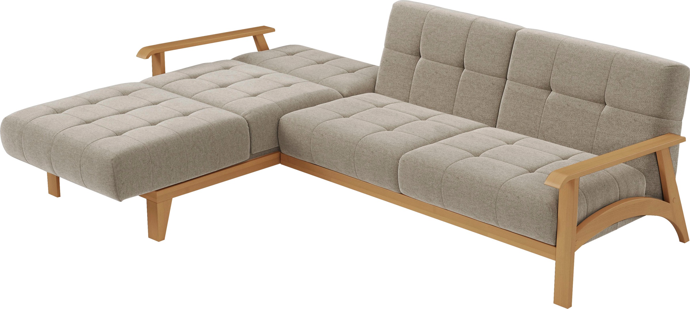 sit&more Ecksofa »Billund L-Form«, Armlehnen aus eichefarbigem Buchenholz, verschiedene Bezüge und Farben