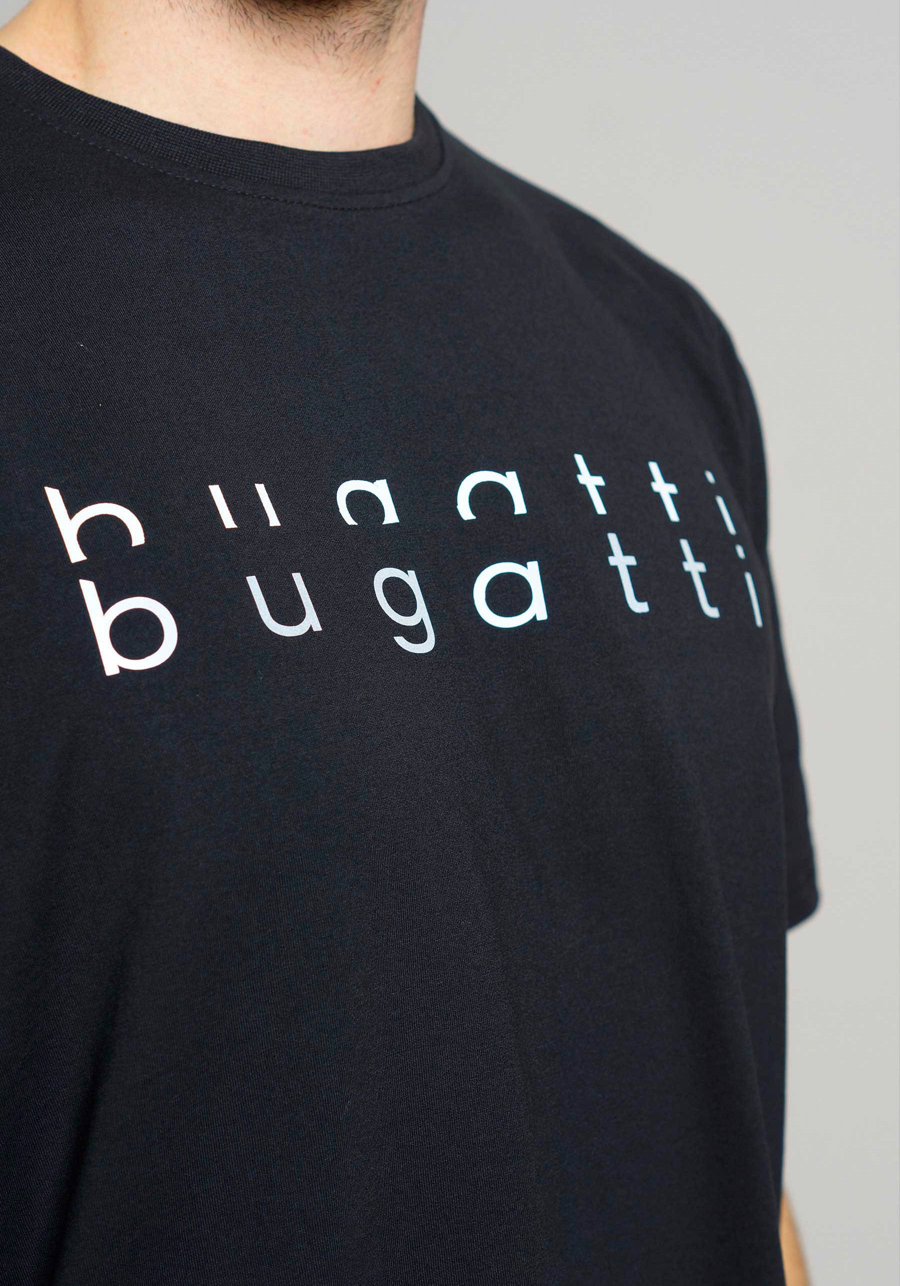 bugatti T-Shirt »Palermo«, Kurzarm, Rundhalsausschnitt, bugatti-Schriftzug vorn