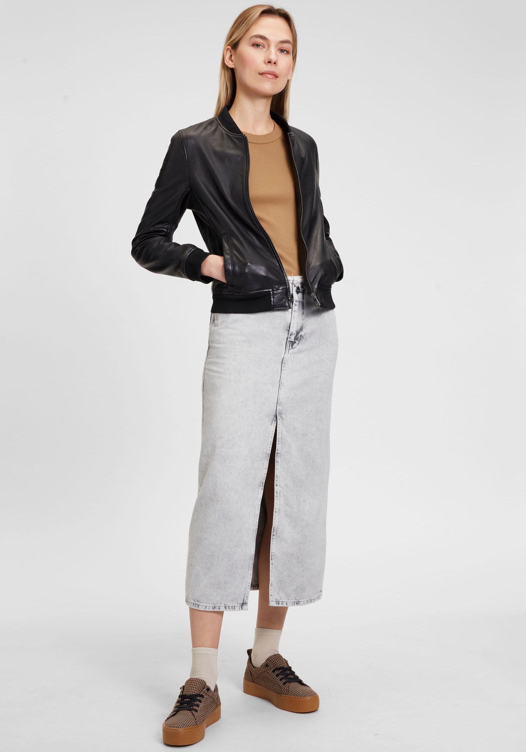 Mauritius Lederjacke »MWBjella«, mit Stehkragen, Reißverschluss, Strickbündchen