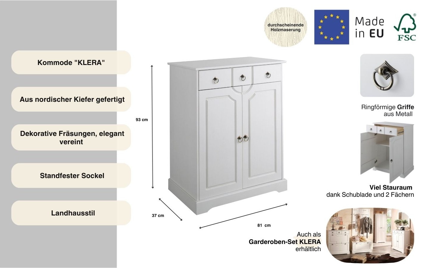 OTTO home Kommode »Klera« Breite 81 cm, aus massiver Kiefer, FSC®-zertifiziert