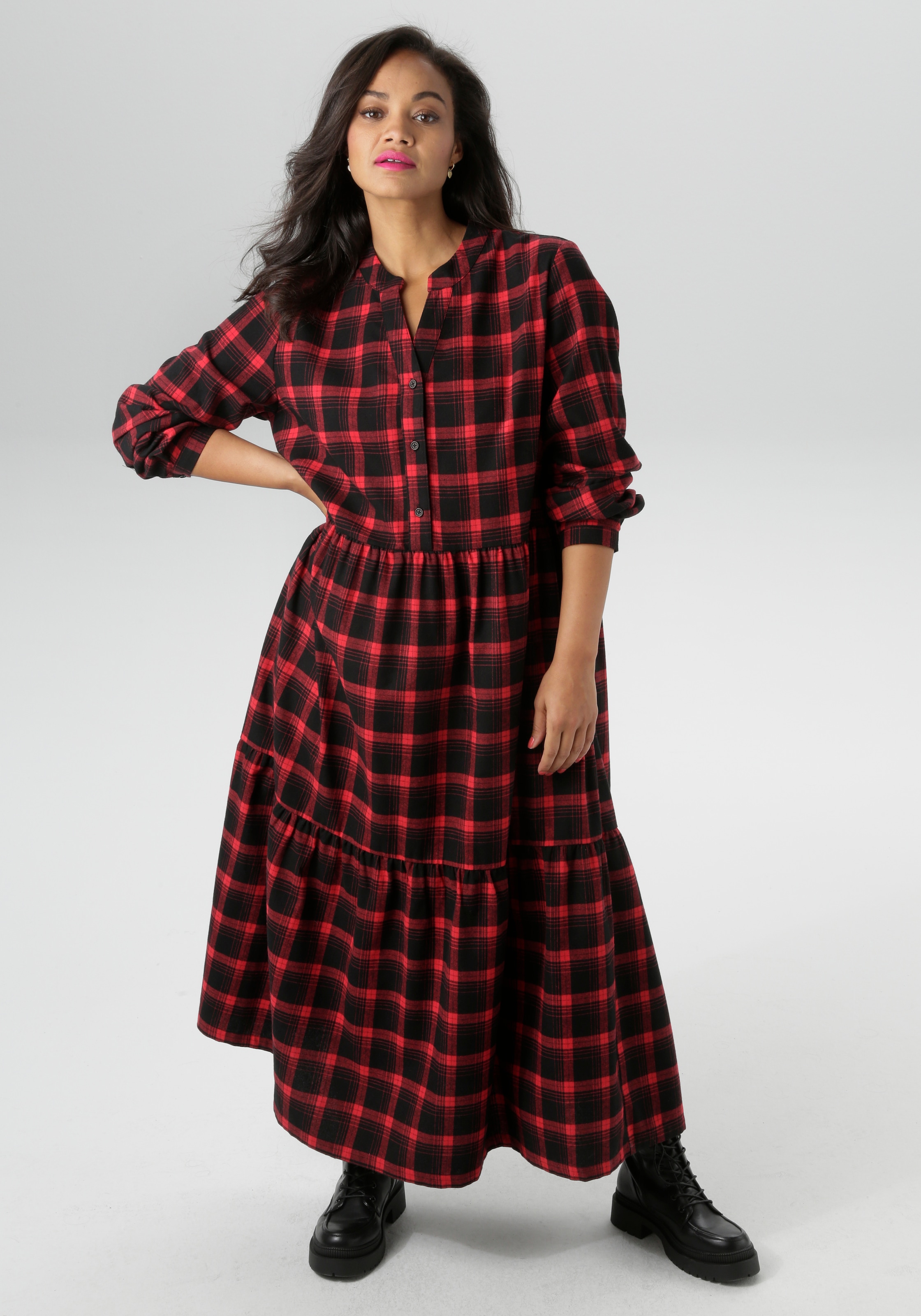 Aniston PLUS Karokleid, aus weicher Flanell mit Karo - NEUE KOLLEKTION günstig online kaufen