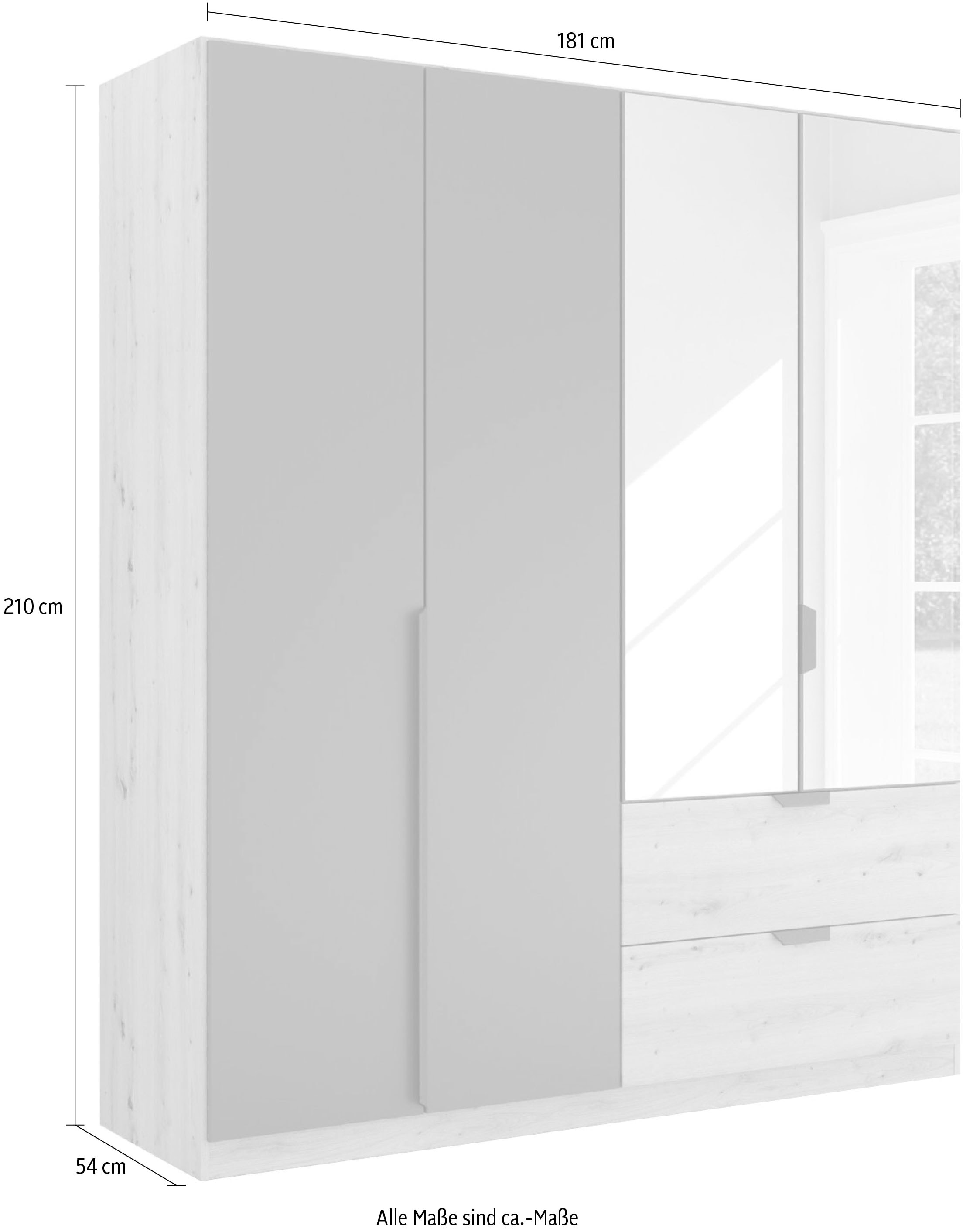 rauch Drehtürenschrank »Dark&Wood by Quadra Spin«, im Industrial Style mit Schubkästen in Eiche Dekor, mit Spiegel