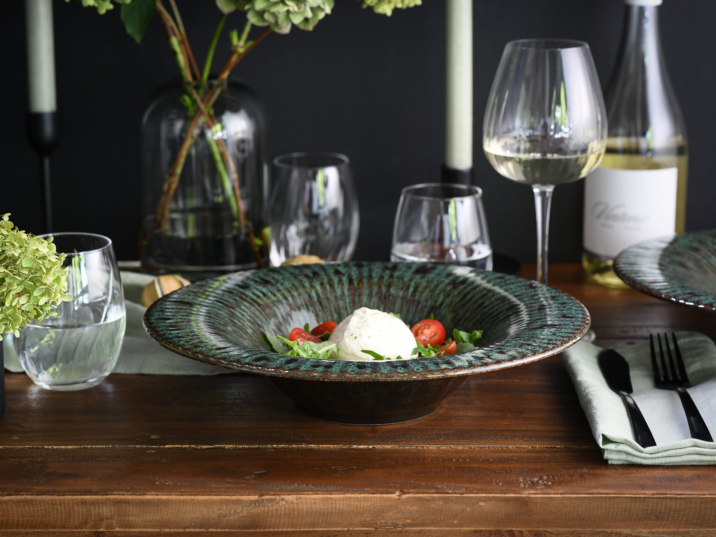 CreaTable Teller »Allegra Magic, Gourmetteller, 4-tlg.« Moderne Coupeform, Reaktivglasur