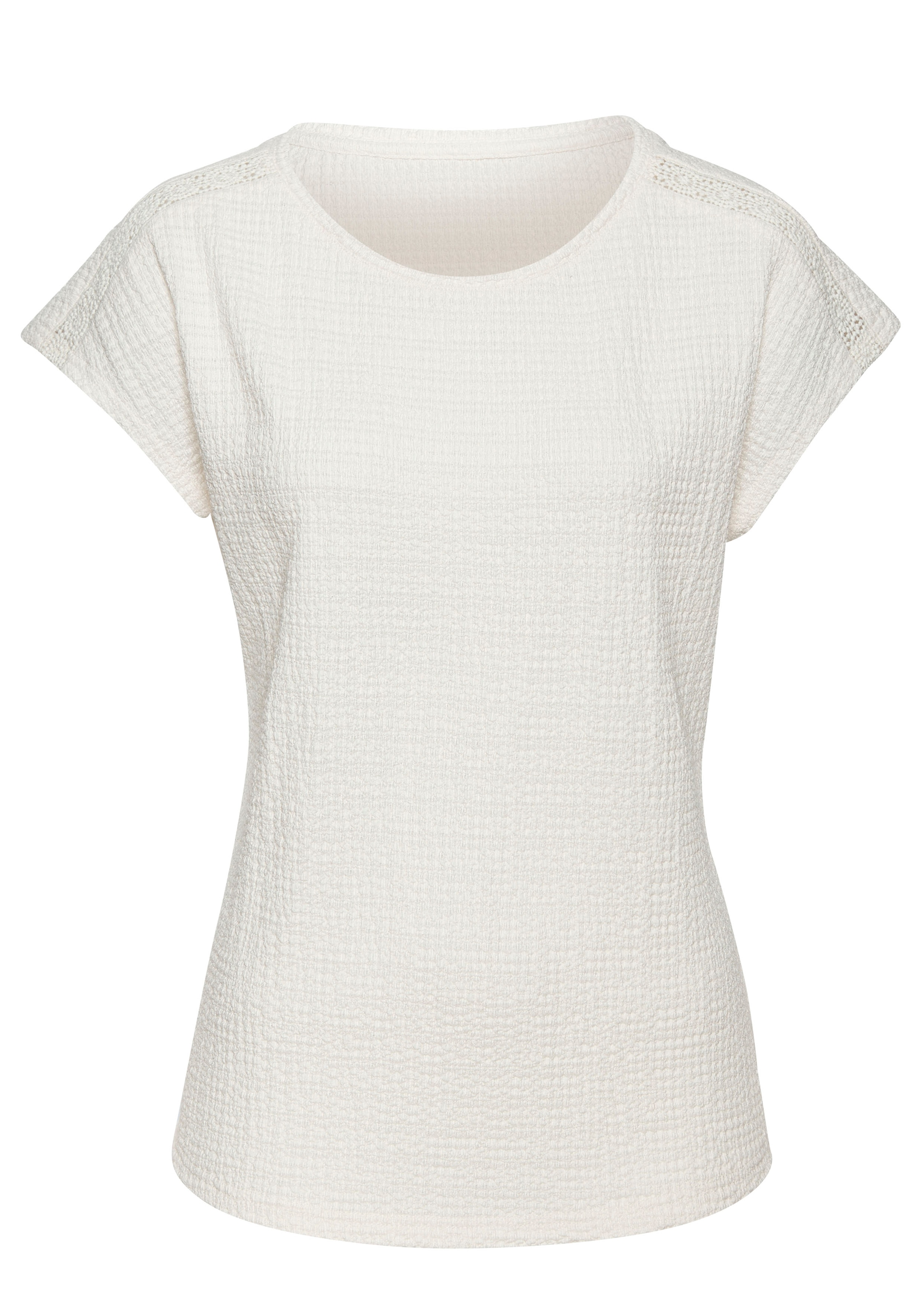 Vivance Kurzarmshirt »mit dekorativem Häkeleinsatz«, (2er-Pack), aus bügelfreier Crêpe-Qualität