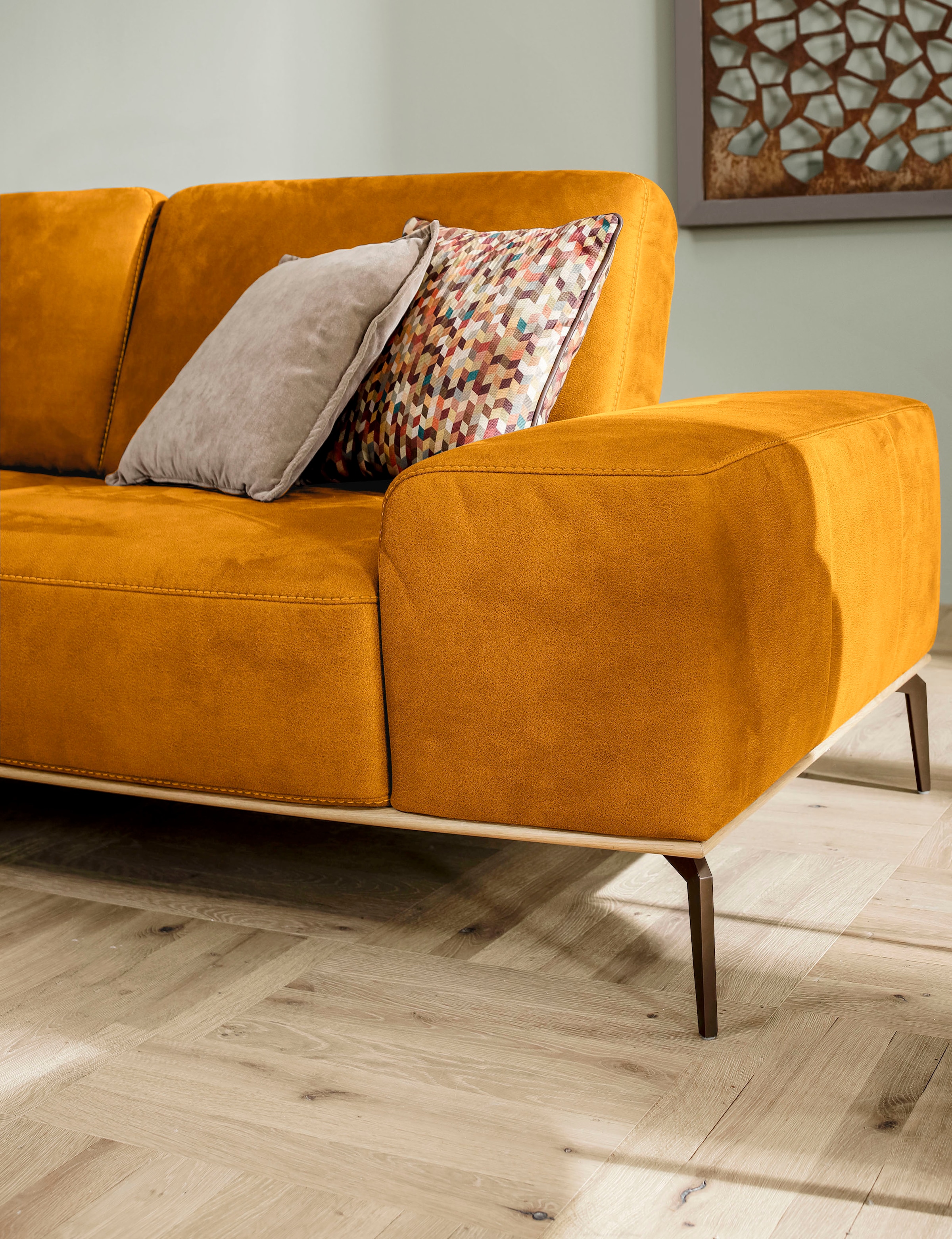W.SCHILLIG Ecksofa »run, Designsofa mit tollem Sitzkomfort, bequem, L-Form«, mit Holzsockel, Füße in Bronze pulverbeschichtet, Breite 319 cm