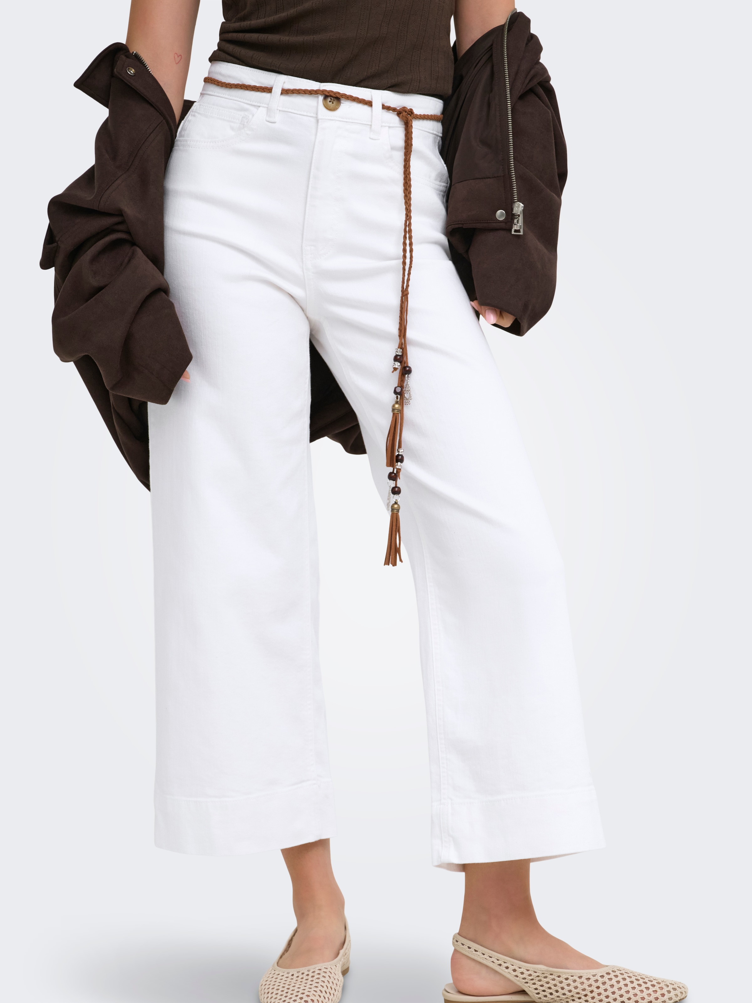 ONLY High-waist-Jeans "ONLMADISON HW BELT WD CRP WHI DNM GUA000" Materialmix, high waist, wide fit