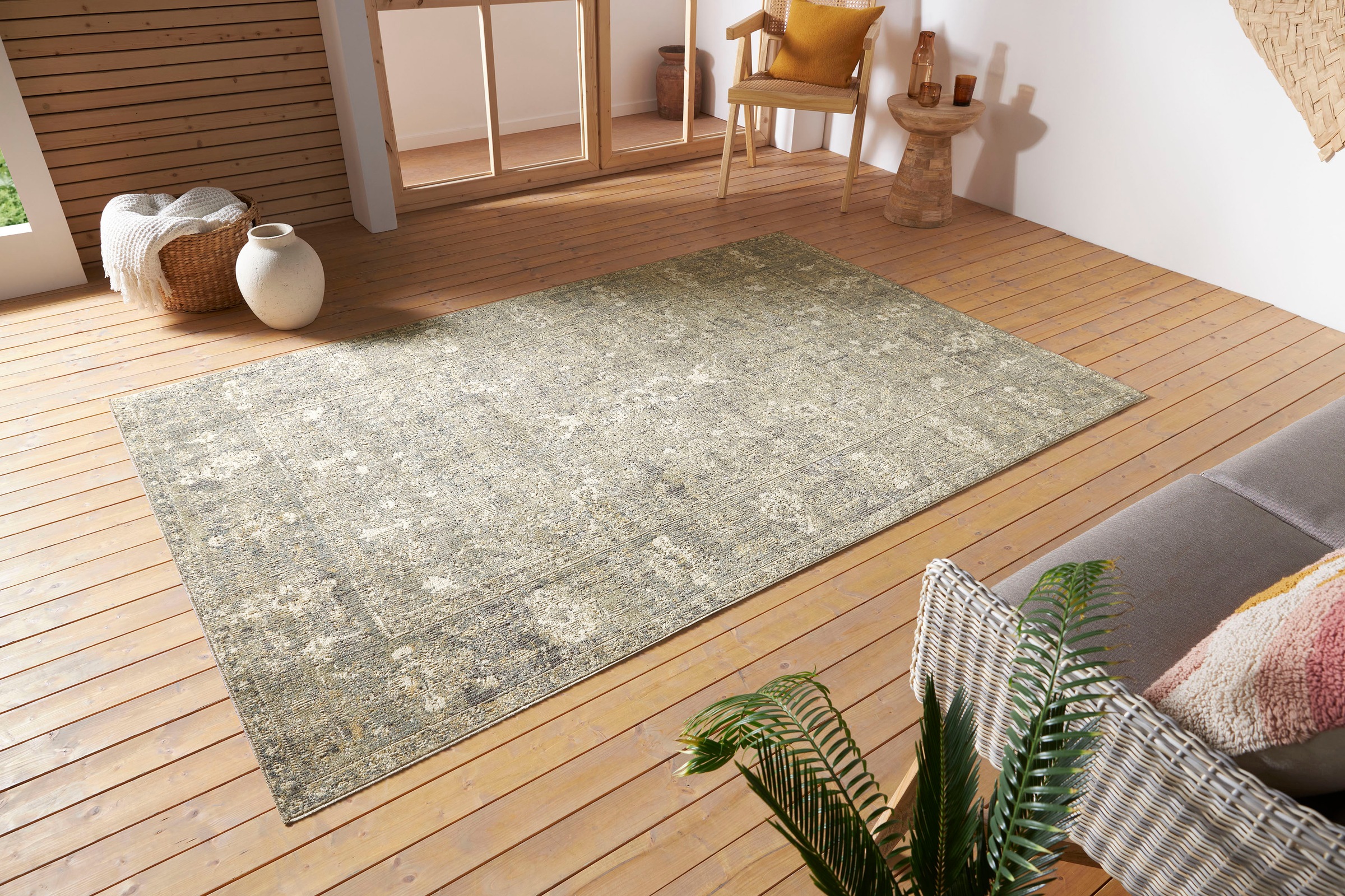 Teppich HANSE HOME "Luxor", schwarz (schwarz,creme), B:155cm H:3mm L:235cm, Polypropylen (PP), Teppiche, Teppich, In-& Outdoor, Läufer, wetterfest, Balkon, Wohnzimmer, Orient