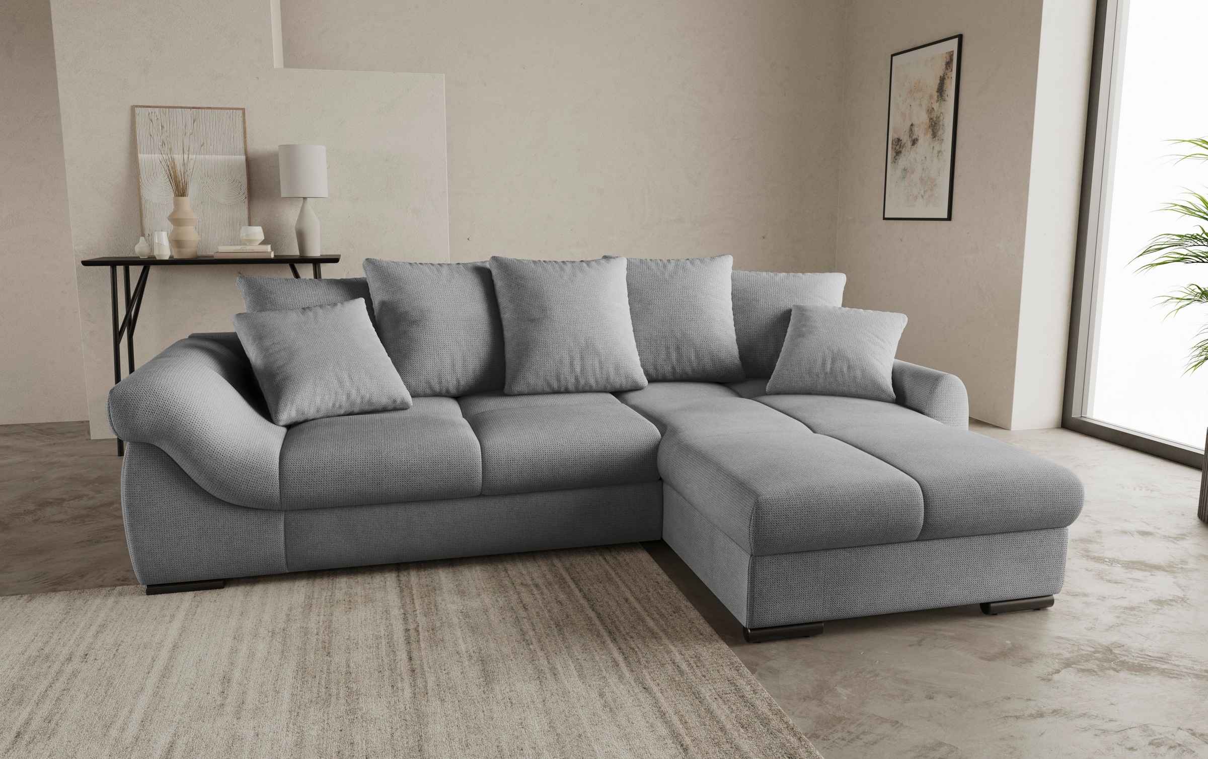 Mr. Couch Ecksofa »Livorno L-Form«, inkl. Hochschläfer-Bettauszug, XL-Bettkasten weiß beschichtet