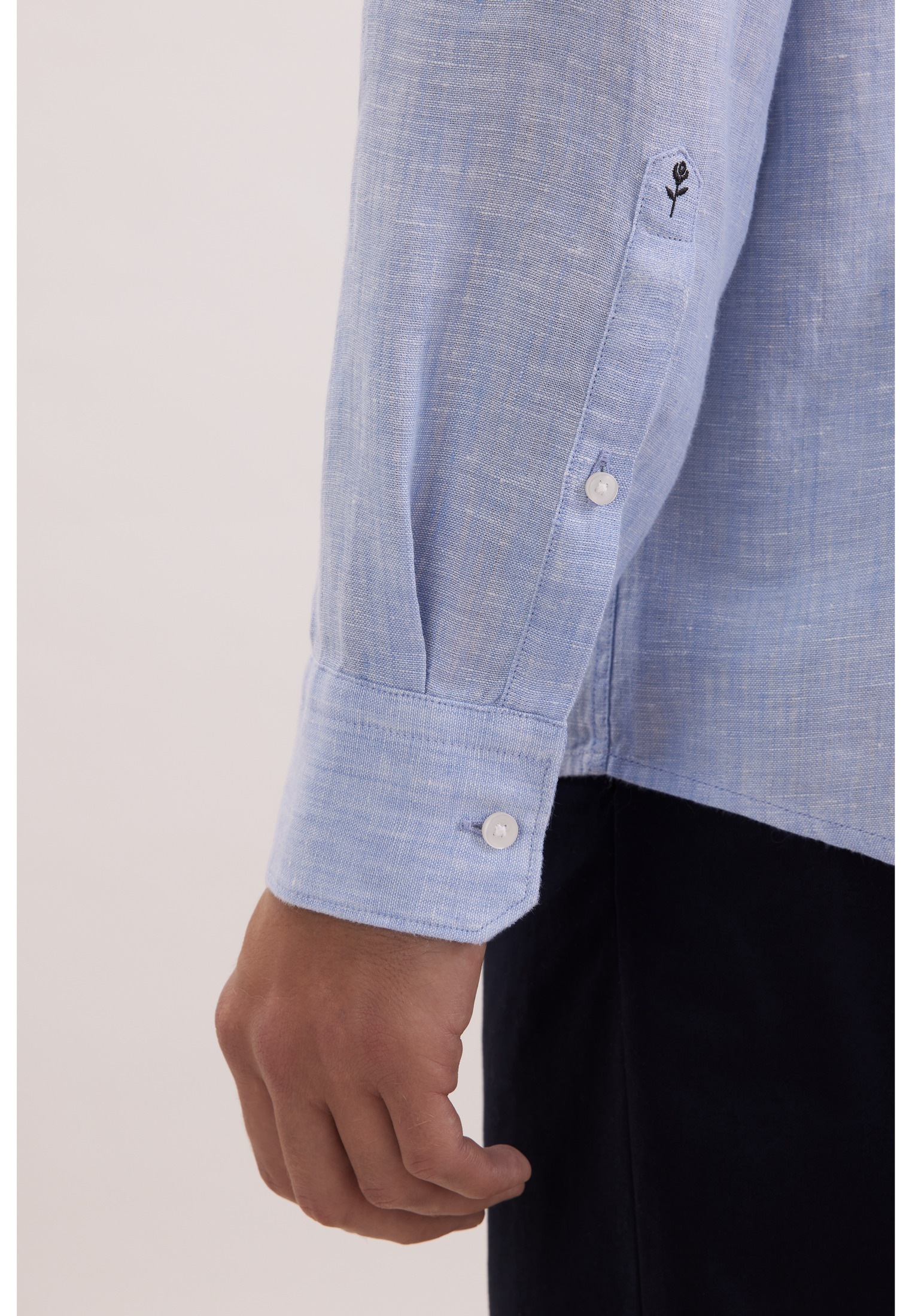 Seidensticker Schwarze Rose Men's Linen Shirt Light Blue M 3