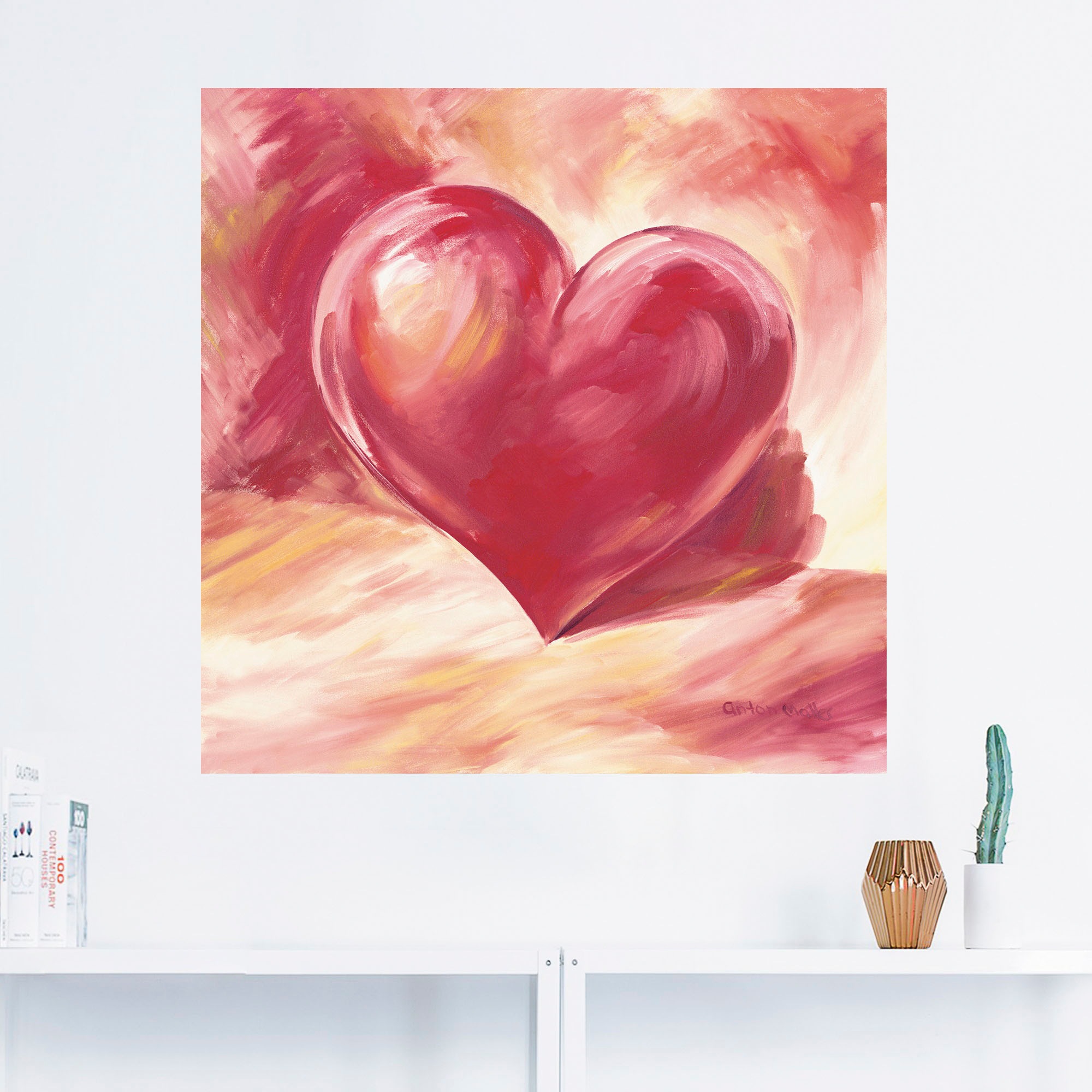 Artland Wandbild "Rosa/rotes Herz", Herzen, (1 St.), als Alubild, Outdoorbi günstig online kaufen