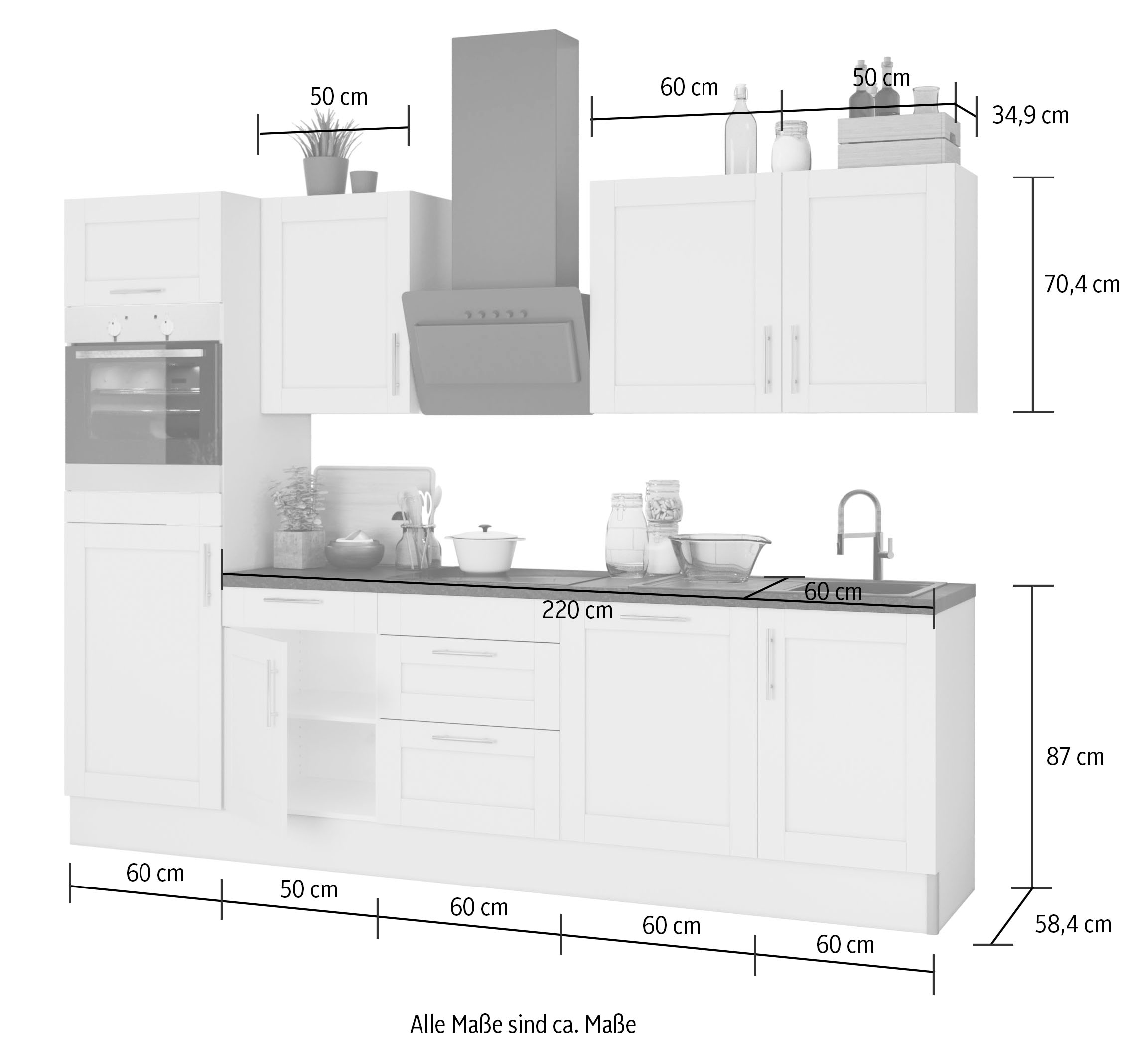 OPTIFIT Küche »Ahus«, cm,wahlw. Fronten Breite Funktion,MDF BAUR 280 | Close mit E-Geräten,Soft