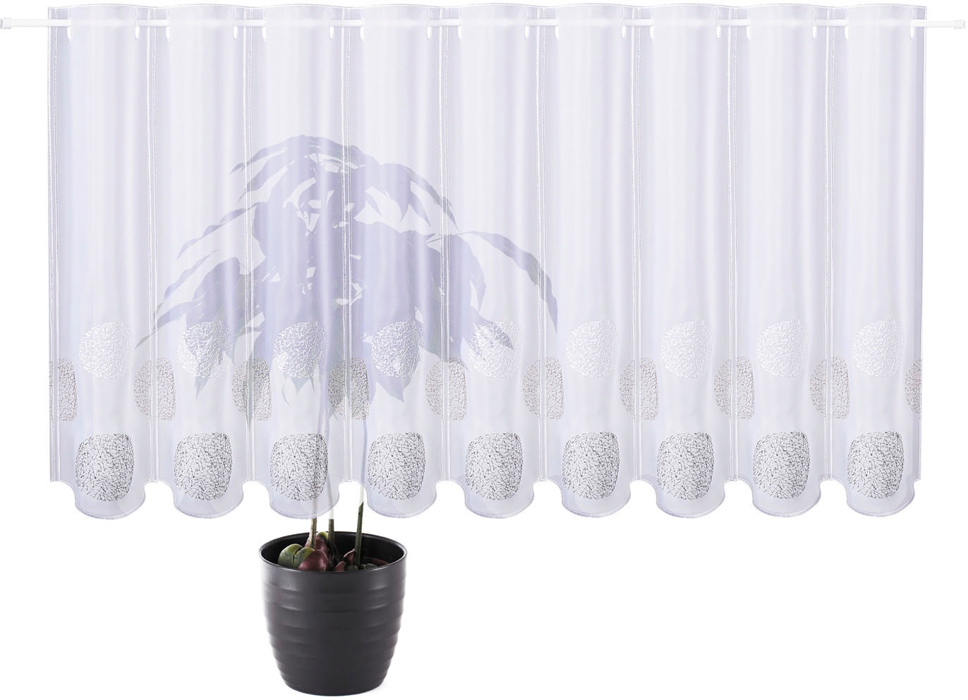 Thumbnail - Gerster Scheibengardine "Leoni" Durchzuglöcher 1 Stk. tlg. Stickereipanneau mit Kugeln bestickt