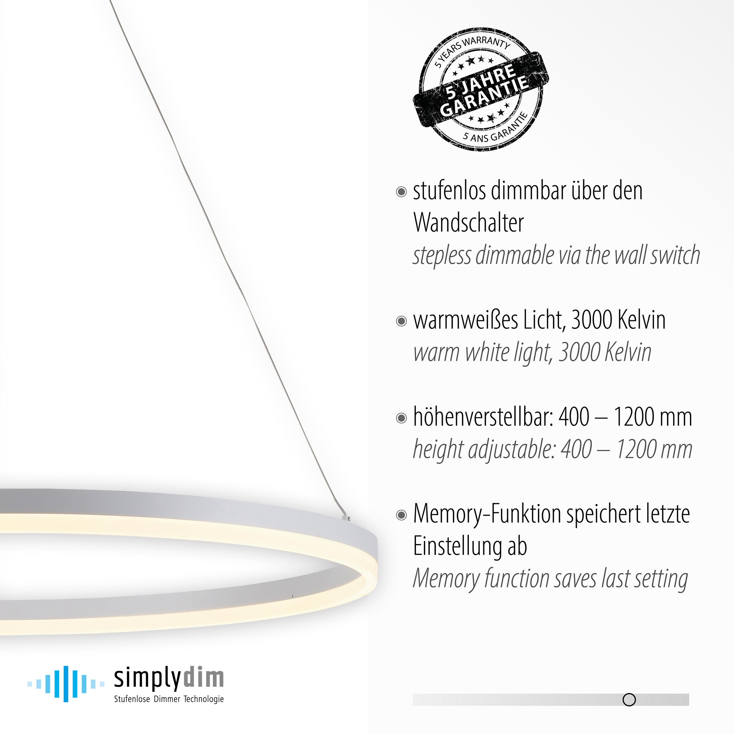 Paul Neuhaus Pendelleuchte »TITUS«, 1 flammig, Leuchtmittel LED-Board | LED fest integriert, LED, dimmbar, Simply Dim, Memory, nach Trennung vom Netz