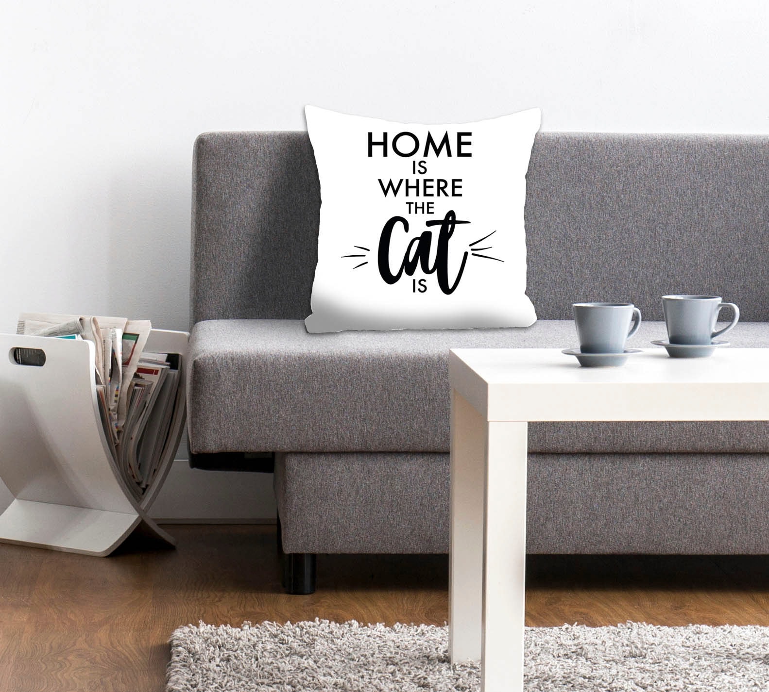 queence Dekokissen "Home is where the Cat is" Kissenhülle,Spruch,Home is where the cat is,Weiß,Liebe,Katze
