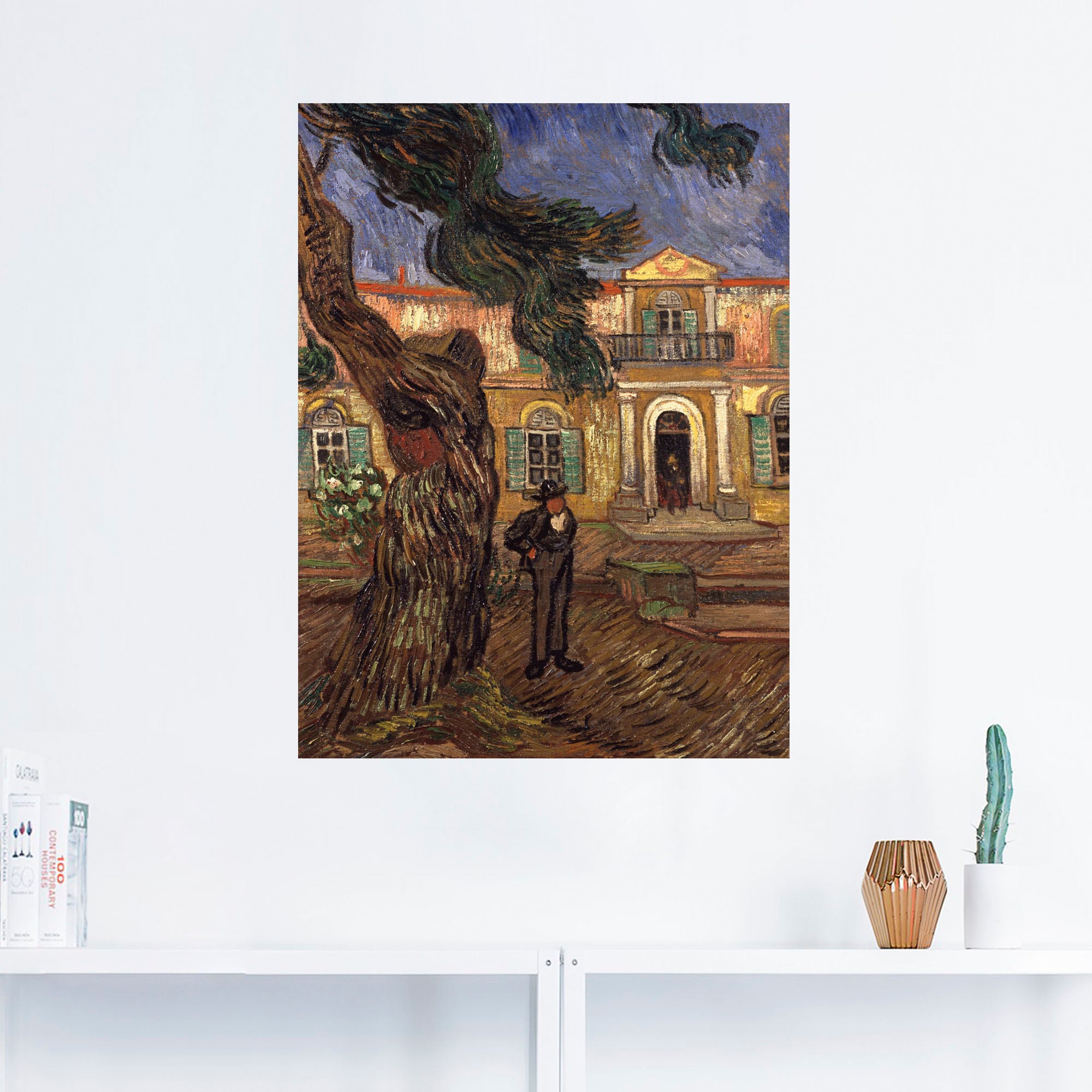 Artland Wandbild »Pinie und Figur vor dem Hospital Saint-Paul. 1889«, Gebäude, (1 St.), als Leinwandbild, Wandaufkleber oder Poster in versch. Größen