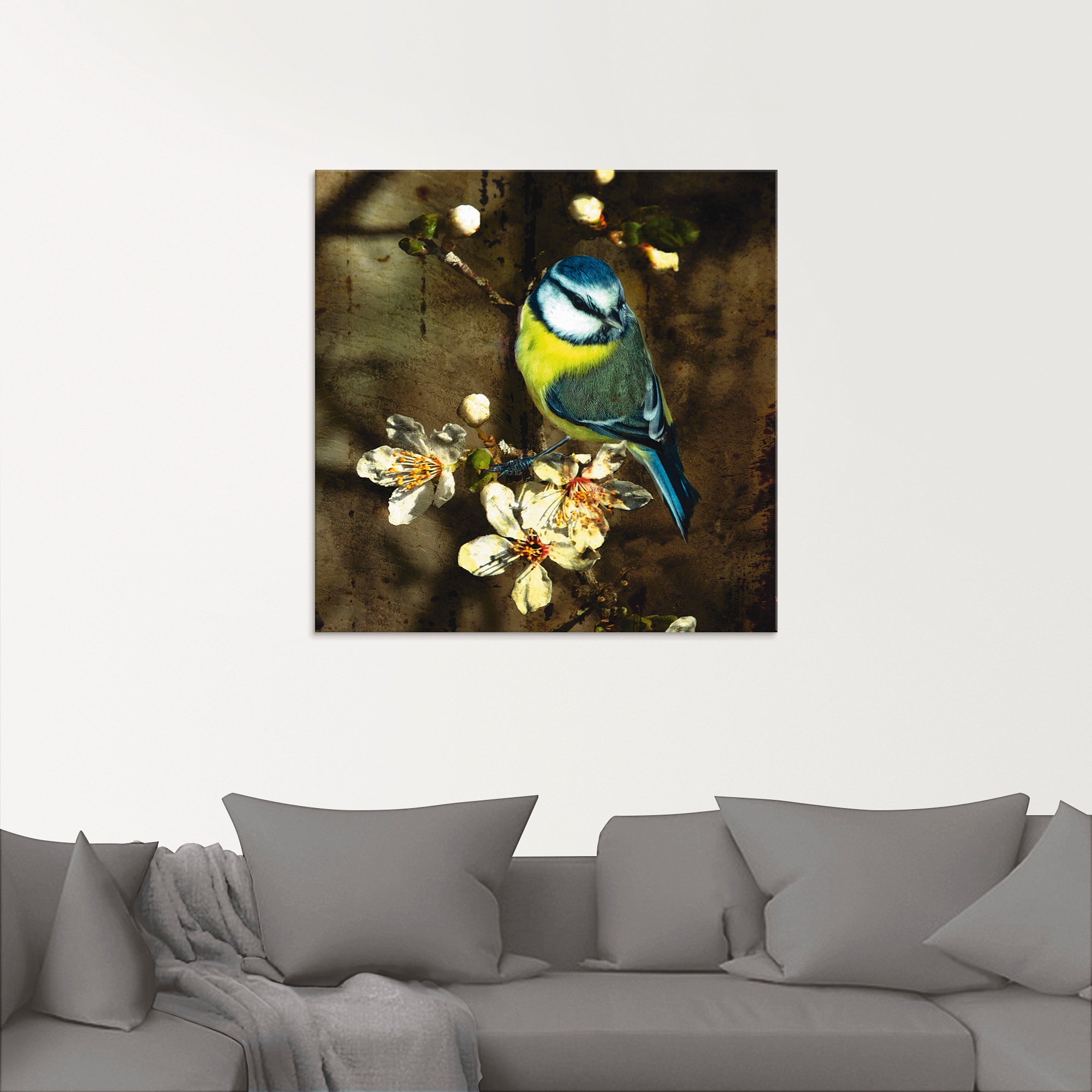 Artland Glasbild »Blaumeise auf Kirschzweig«, Vögel, (1 St.), in verschiedenen Größen