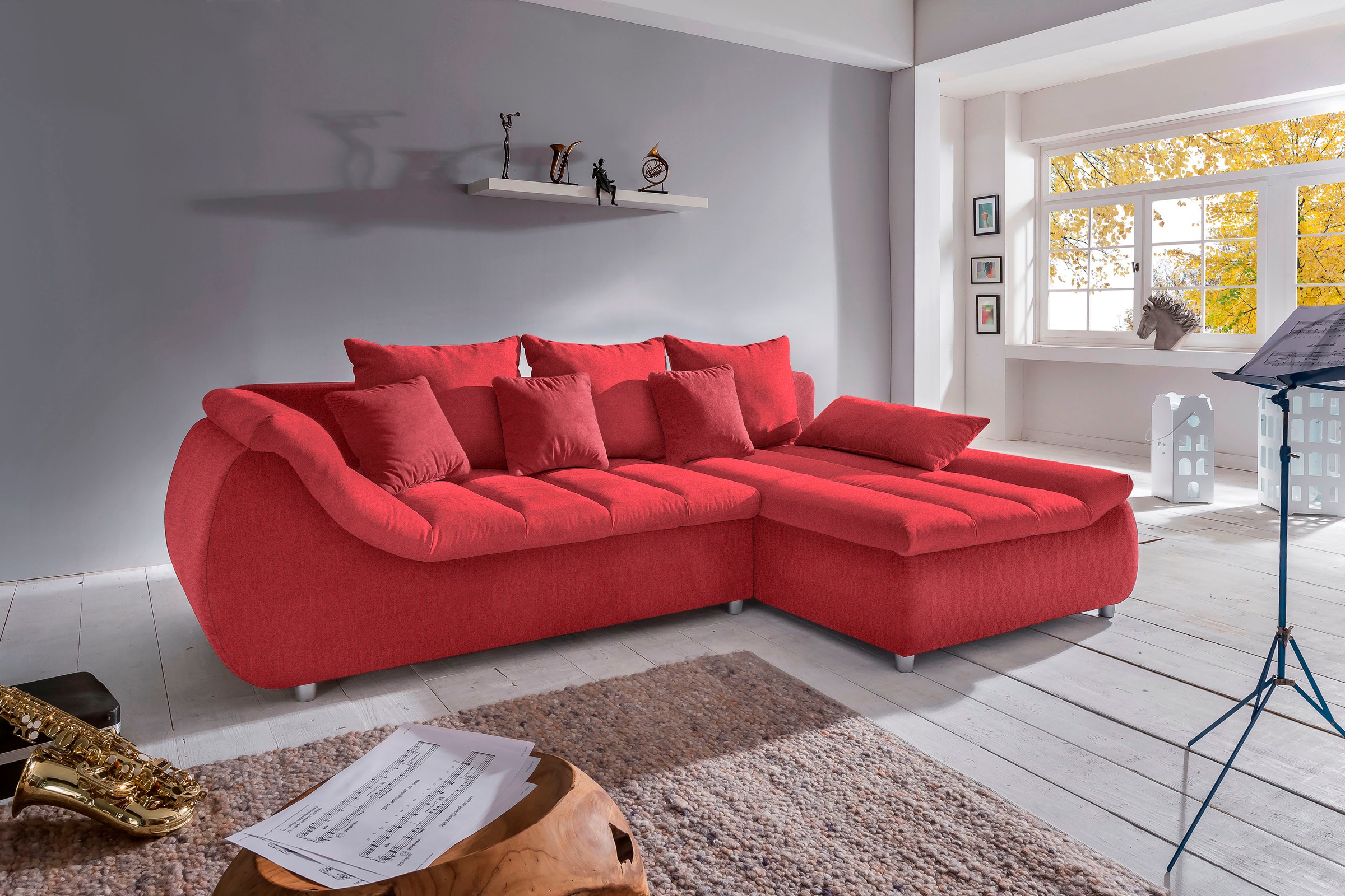 INOSIGN Ecksofa »Imola elegant und bequem, aktuelle Steppung im Sitz, L-Form«, wahlweise mit Bettfunktion