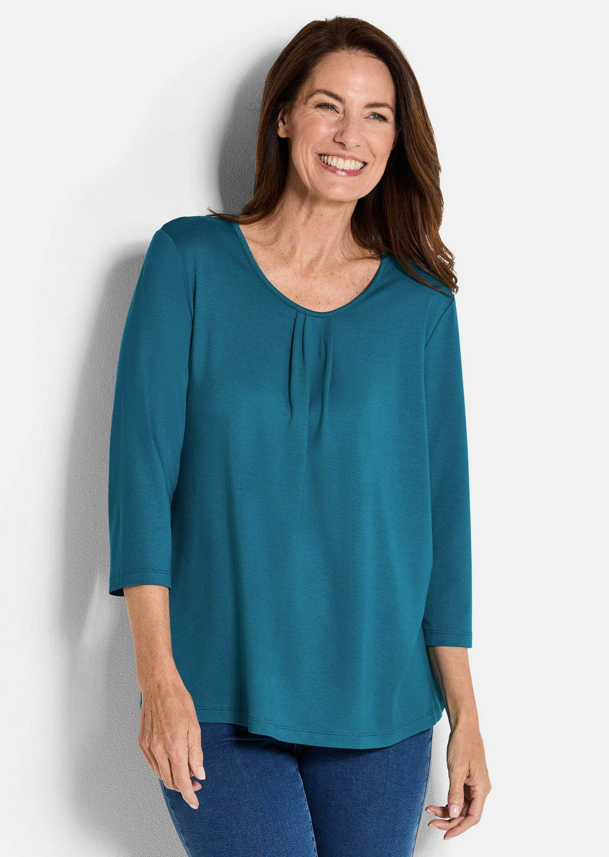 GOLDNER Kurzarmshirt »Kurzgröße Feminines Shirt aus Viskose-Jersey«