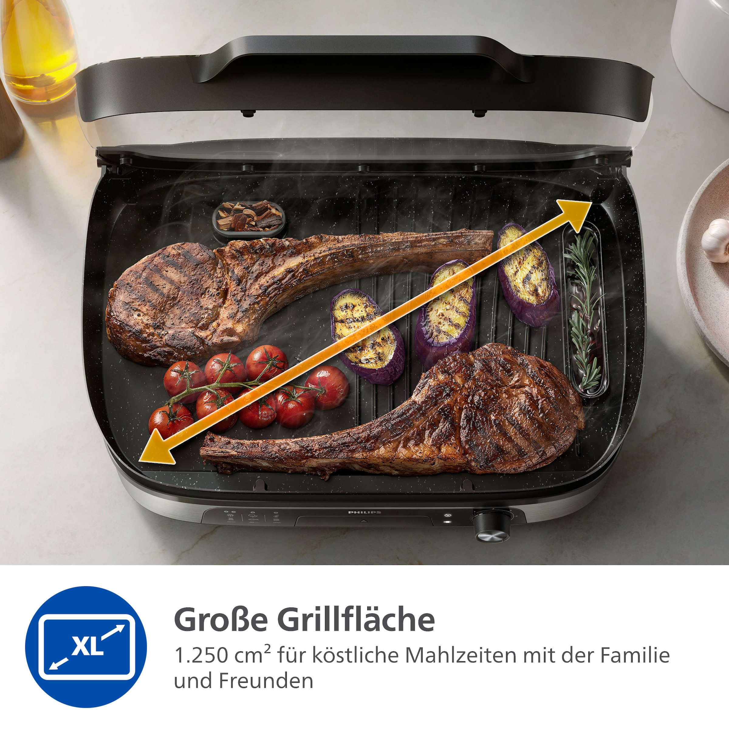 Philips Tischgrill »HD6212/90 5000 Series, Smoker und Aromainfusor«, 2400 W, mit einstellbarer Temperatur u. Grillfläche von 1250 cm²