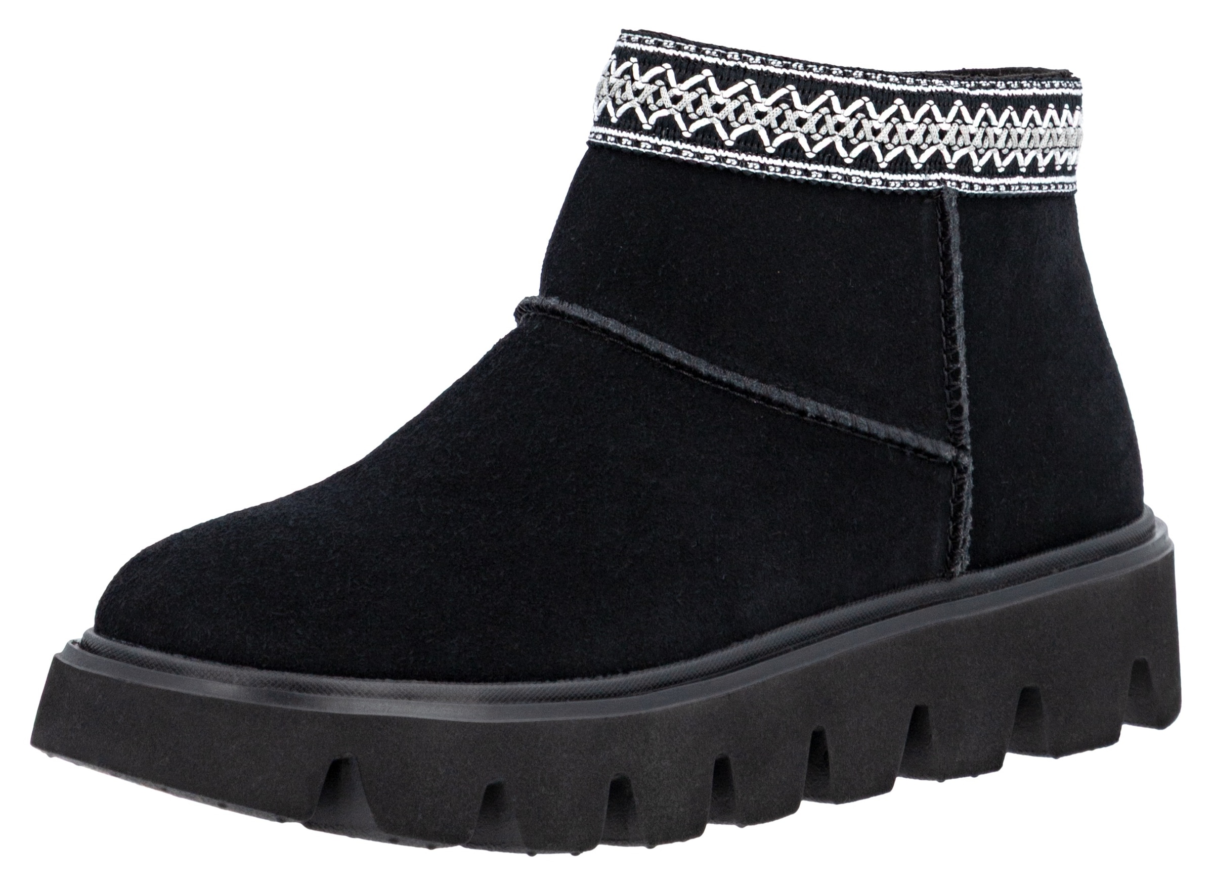 Rieker Winterboots Plateauboots, Stiefelette mit Textileinfass im Ethno-Look