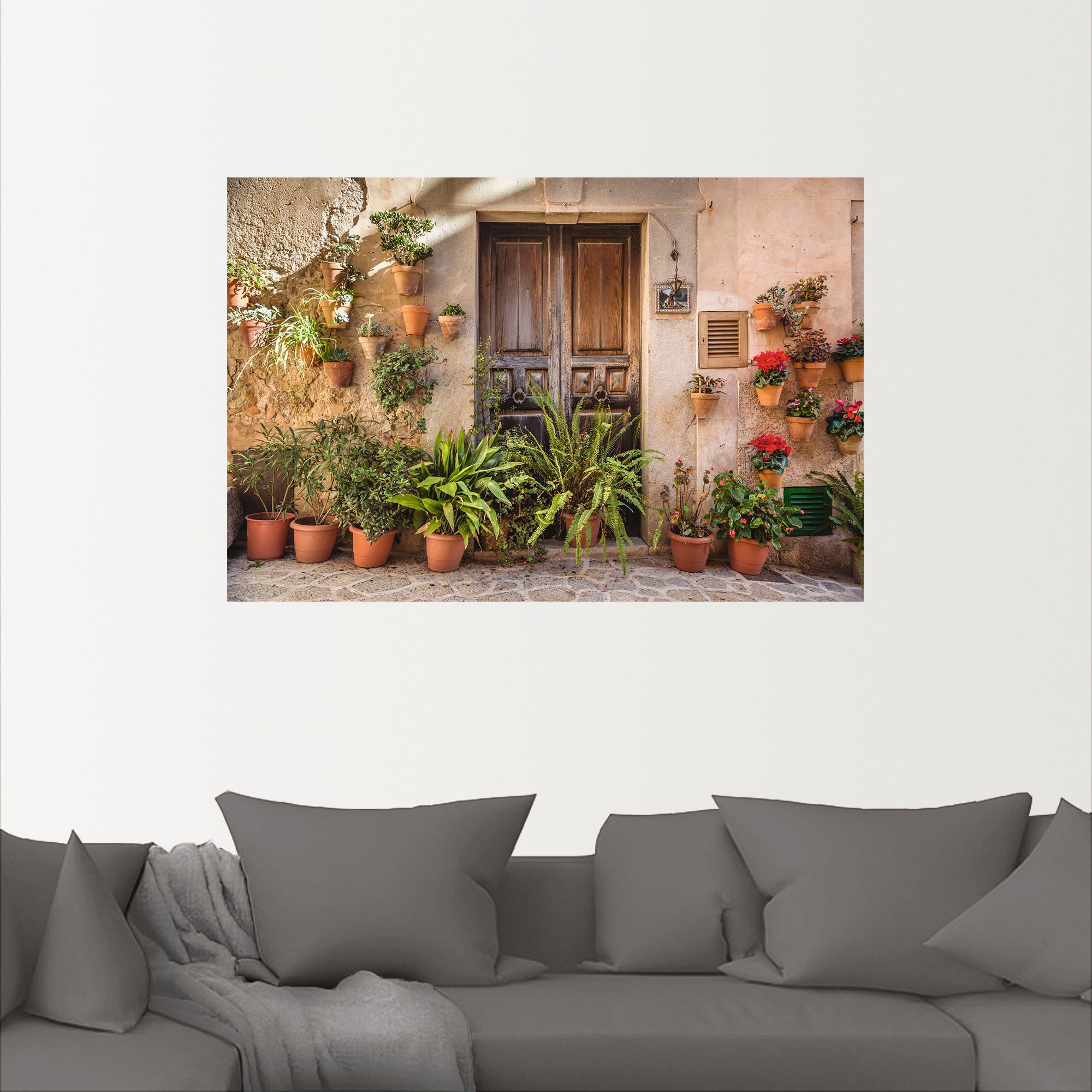 Artland Wandbild »Altstadtgasse Mallorca, Spanien«, Pflanzenbilder, (1 St.), als Alubild, Outdoorbild, Leinwandbild, Poster, Wandaufkleber
