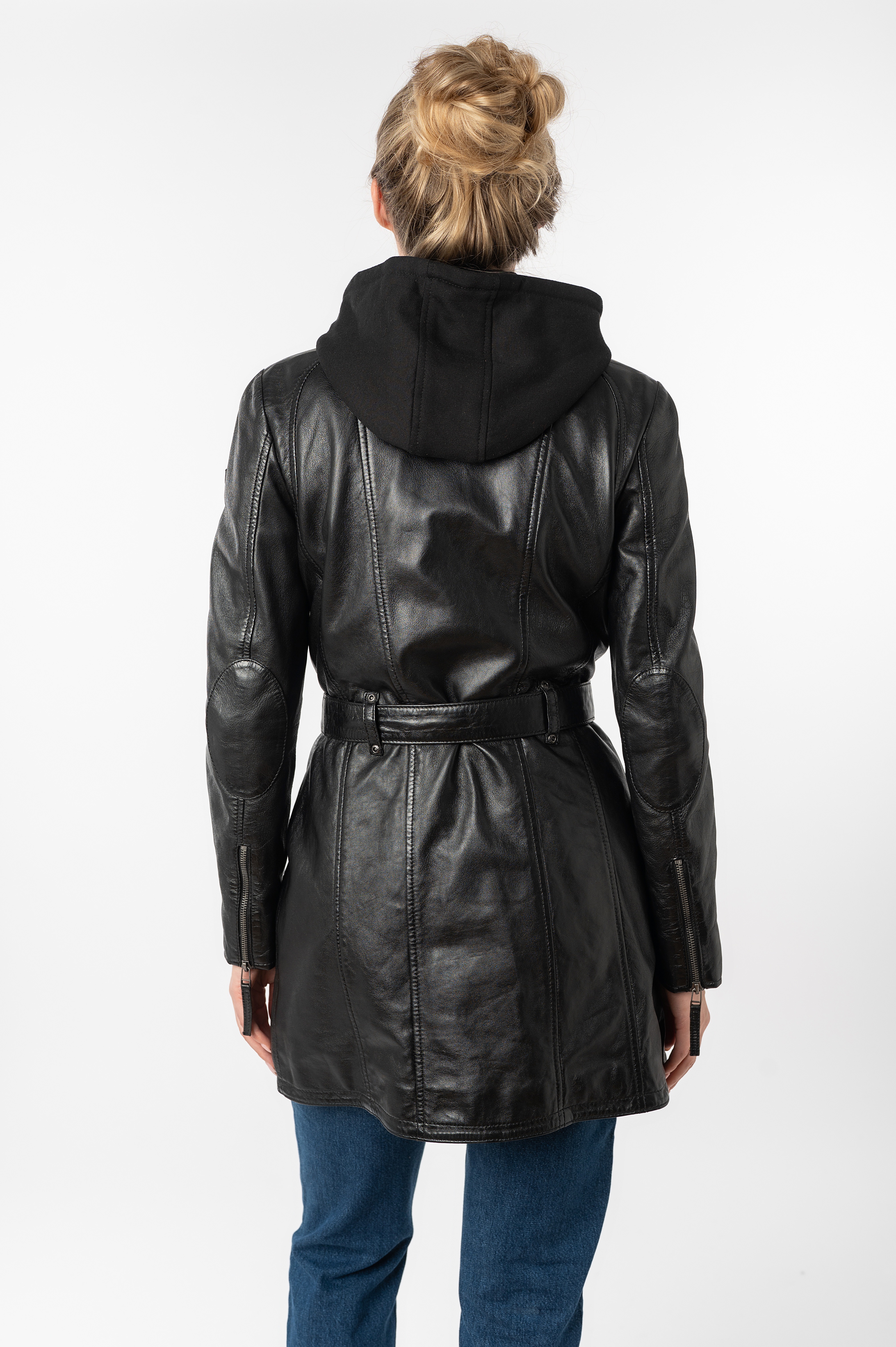 Thumbnail - Mauritius Ledermantel "BENTE2" mit Gürtel, lange Lederjacke mit Gürtel & abnehmbarem Kapuzen-Inlay