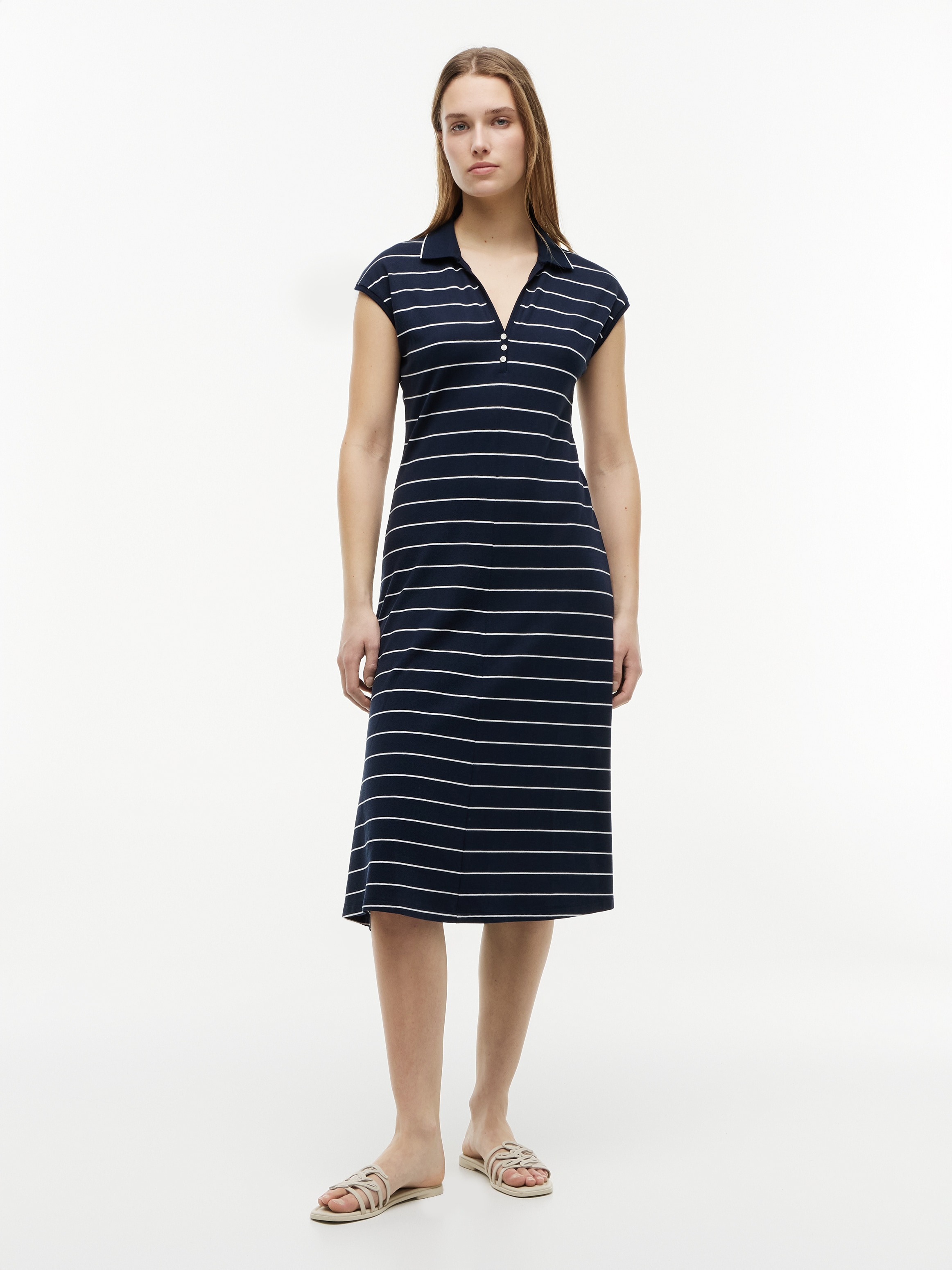 Tommy Hilfiger Polokleid "LYOCELL PQ HENLEY MIDI POLO DRS" Ohne Tasche Materialmix, Polokragen, mit Stretch