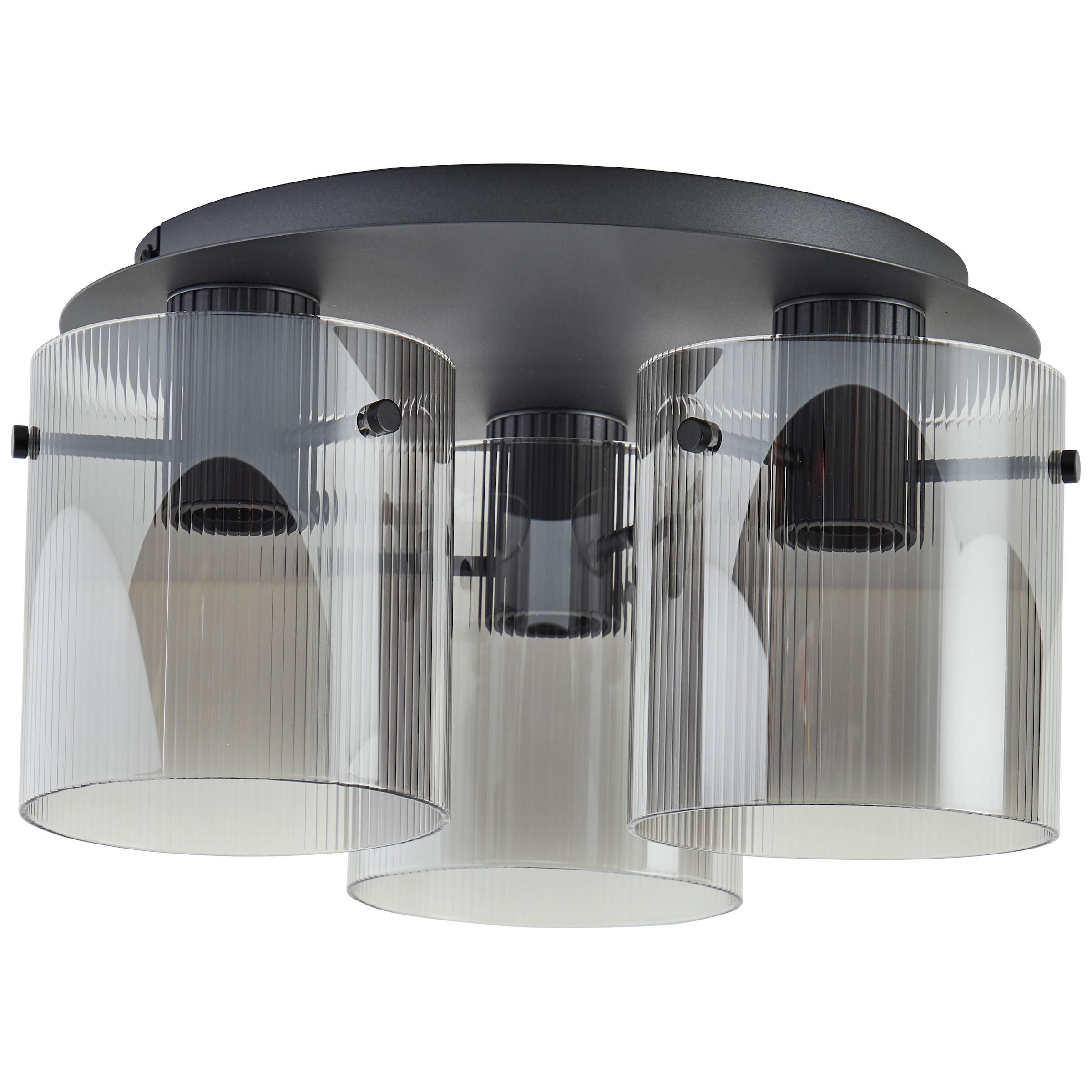 Brilliant Deckenleuchte »Riffelini«, 3 flammig, Leuchtmittel E27 | ohne Leuchtmittel, 20 x 37 cm, 3 x E27-Fassung, geriffeltes Rauchglas, anthrazit