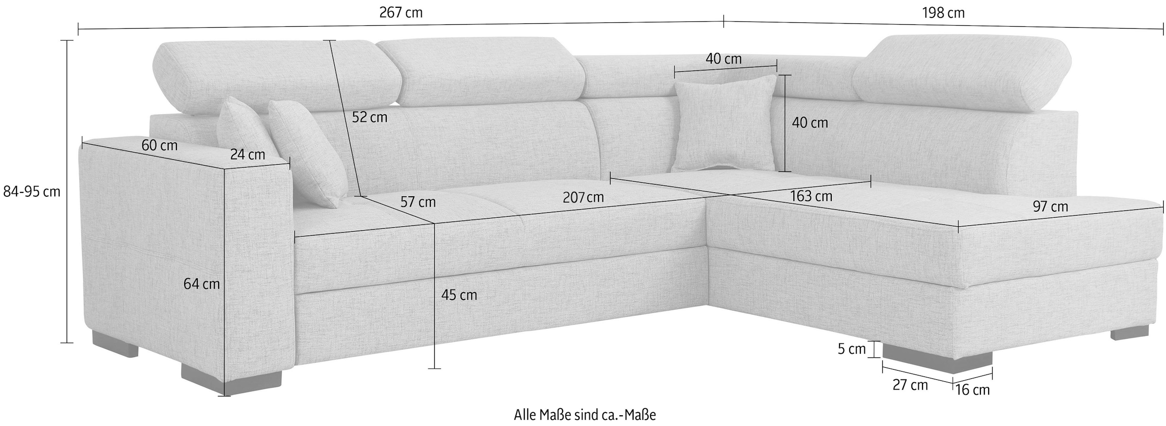 Home affaire Ecksofa »Tulio L-Form«, wahlweise mit Bettfunktion und Bettkasten, incl. 3 Zierkissen
