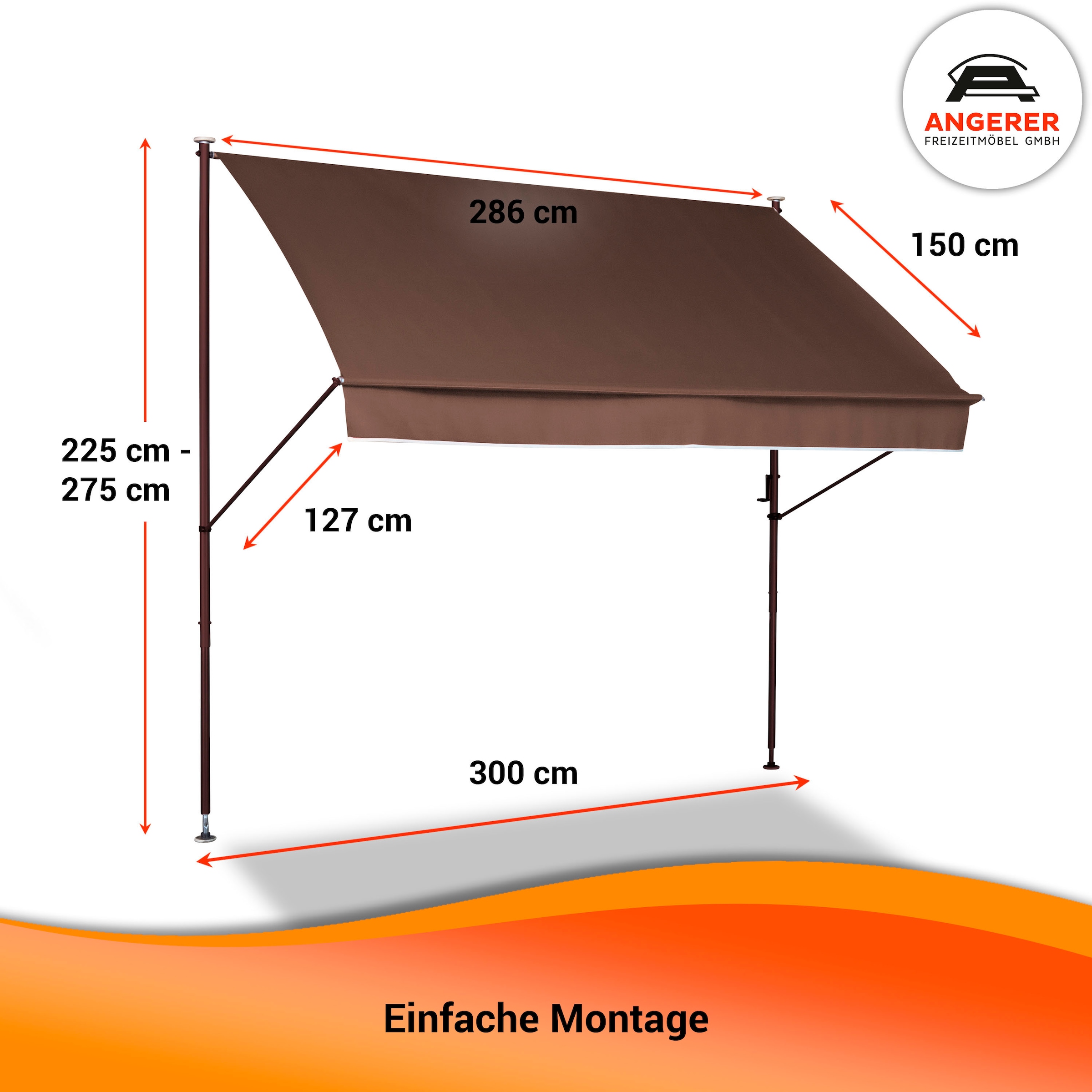 Angerer Freizeitmöbel Klemmmarkise »Style«, BxH: 300 x 225-275 cm, Ausfall 150 cm