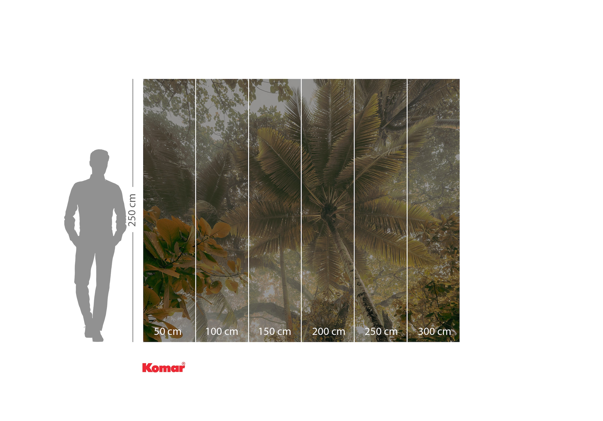 Komar Fototapete »Digitaldruck Vlies - Palms Panorama - Größe 300 x 250 cm«, bedruckt-floral-geblümt-gemustert-tropisch, Wohnzimmer, Schlafzimmer