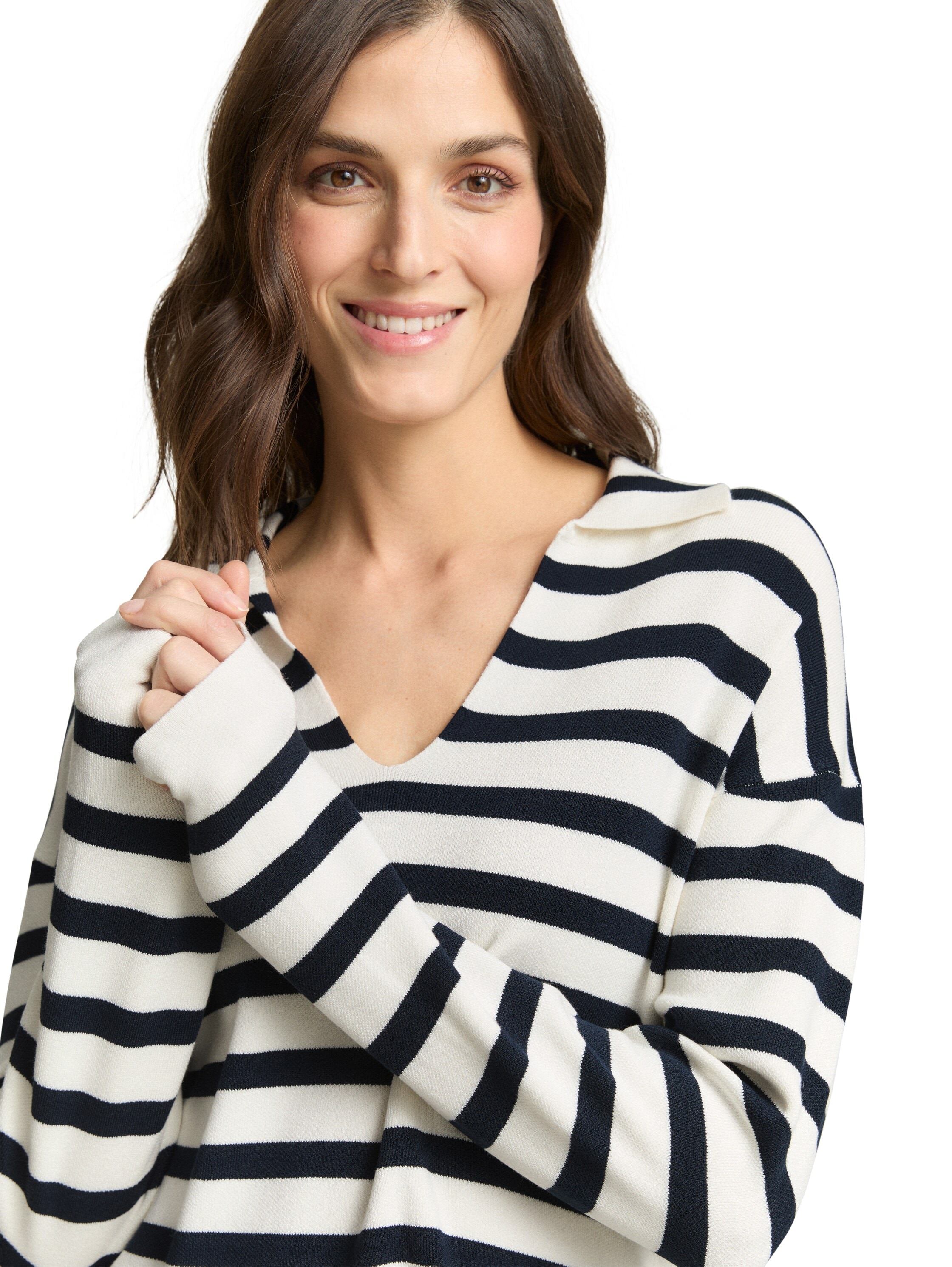 TOM TAILOR V-Ausschnitt-Pullover mit Streifen Muster