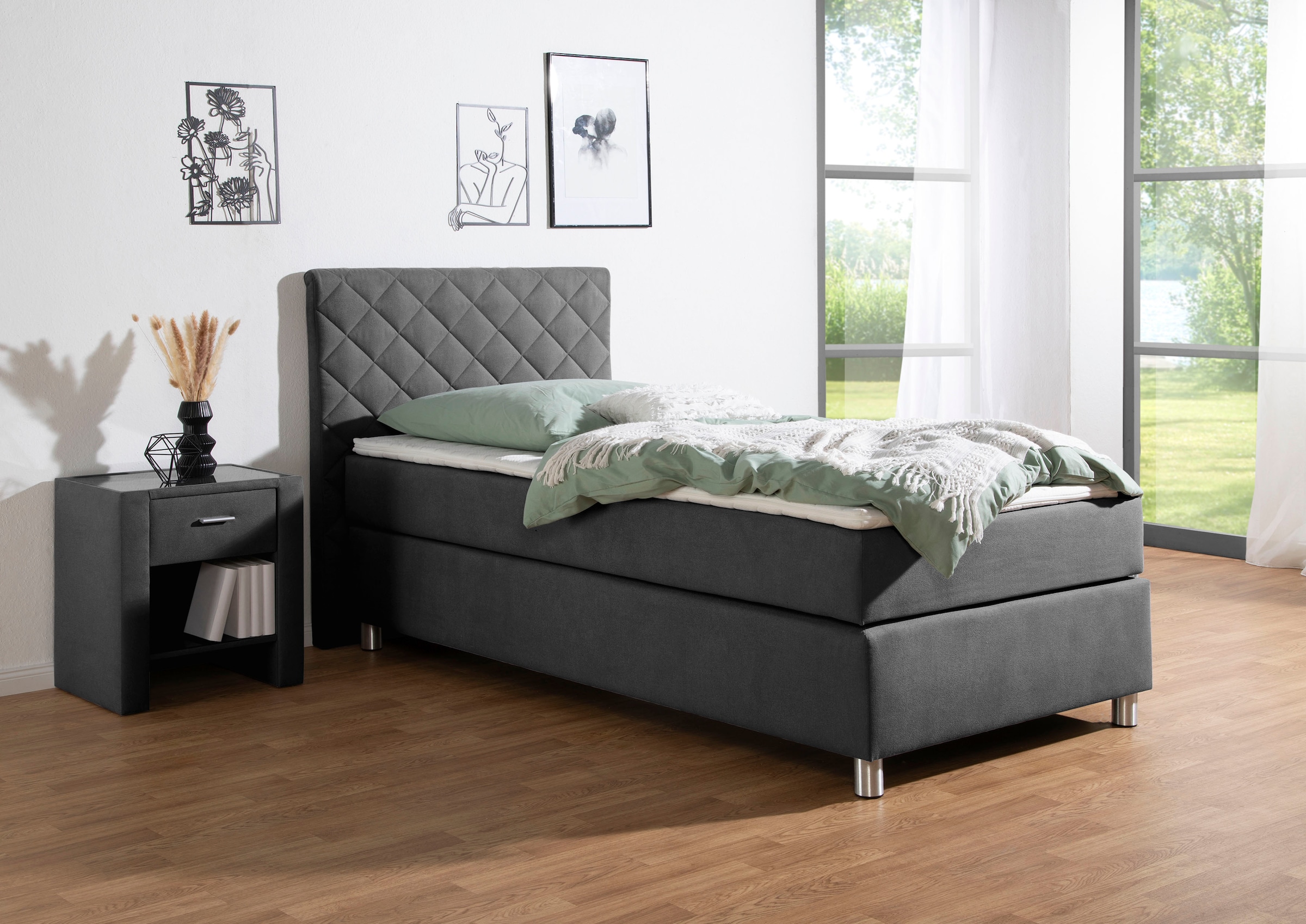 Leonique Boxspringbett "Bernard, in verschiedenen Breiten", inkl. Topper, M günstig online kaufen