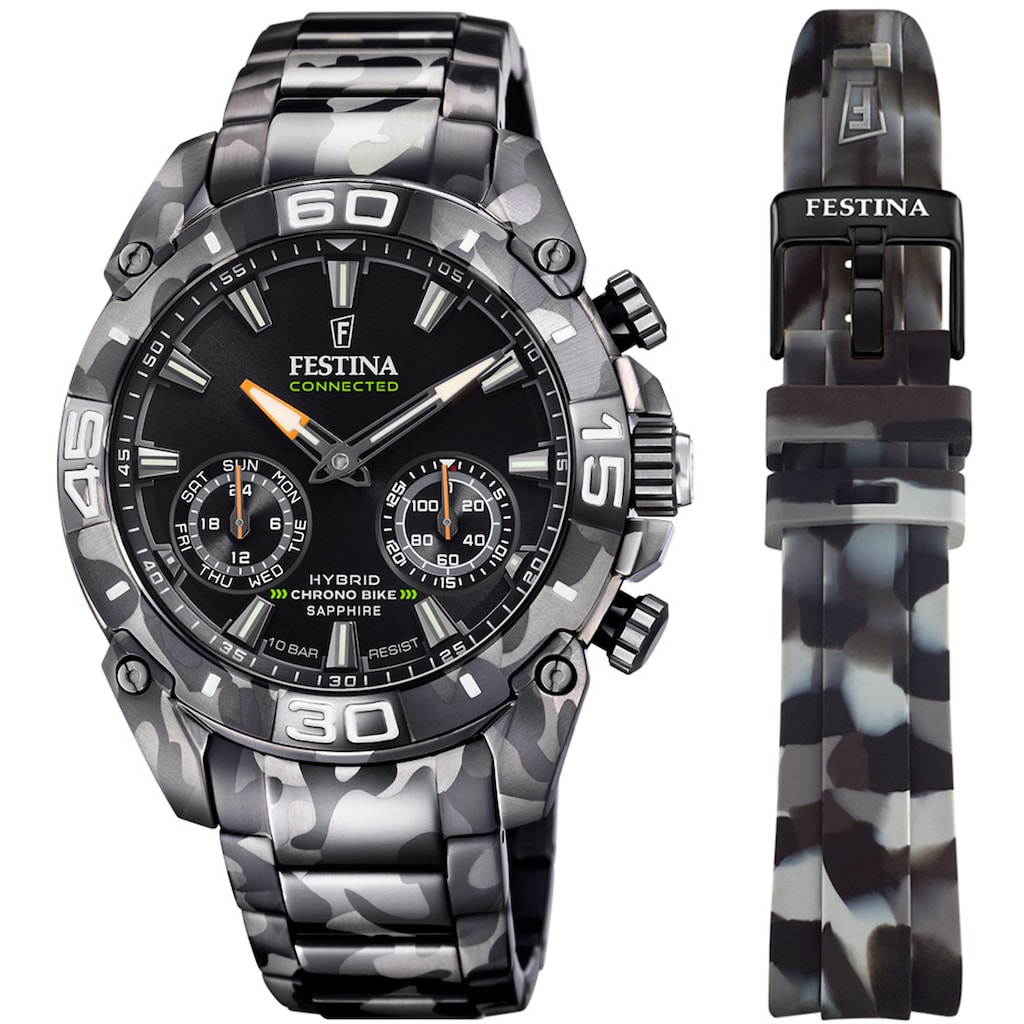 Festina Chronograph »Chrono Bike 2021 - Special Edition Connected, F20545/1«, (Set, 2 tlg., mit Wechselband), Armbanduhr, Quarzuhr, Herrenuhr, Stoppfunktion, ideal als Geschenk