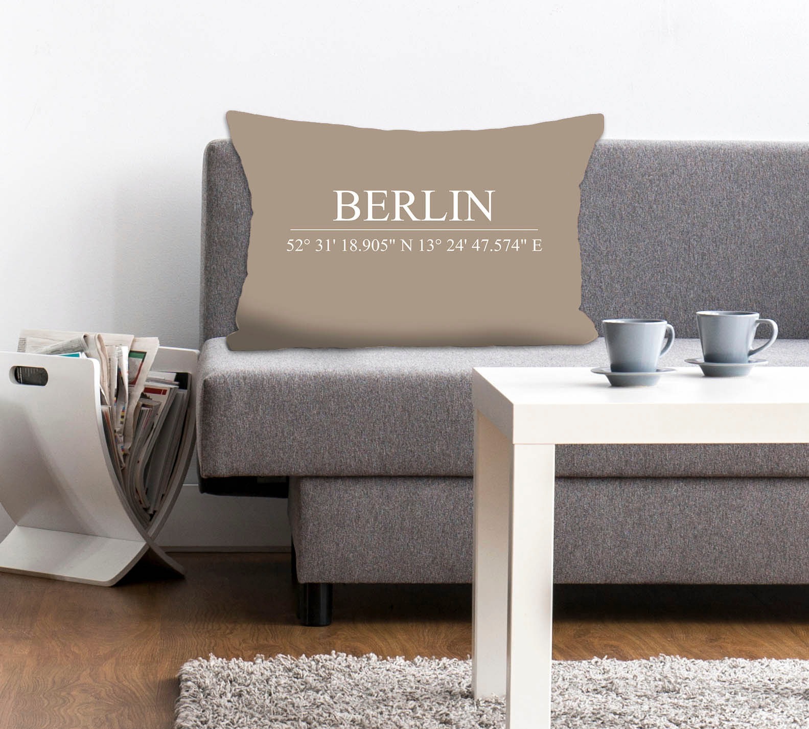 queence Dekokissen "Berlin" Kissenhülle,Grau,Berlin,Schriftzug,Koordinaten, günstig online kaufen