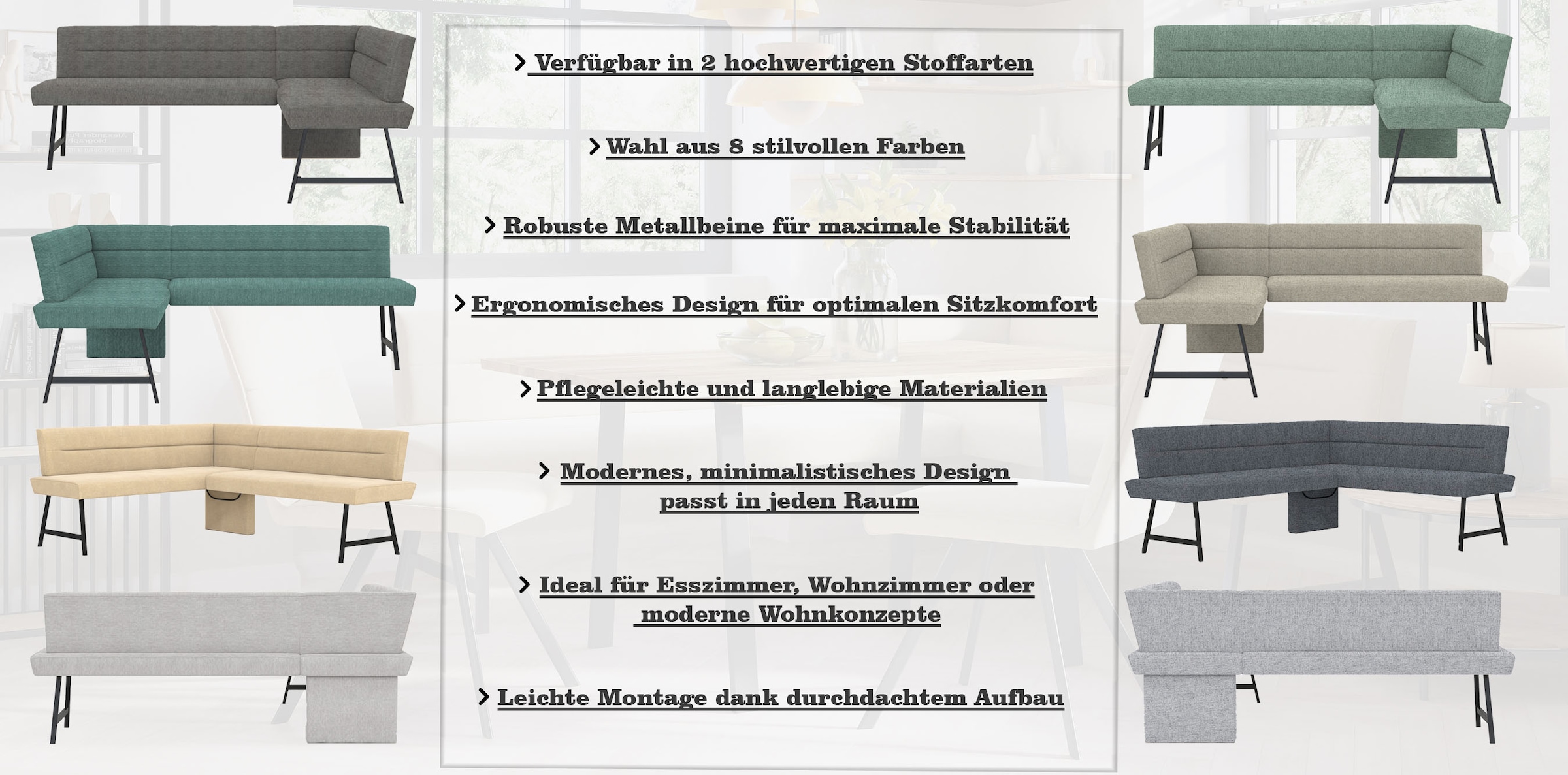 Home affaire Eckbankgruppe »Sava« Set, 4 Stk. tlg. Eckbank mit Wellenfederung im Sitz, Tisch Massiv Eiche