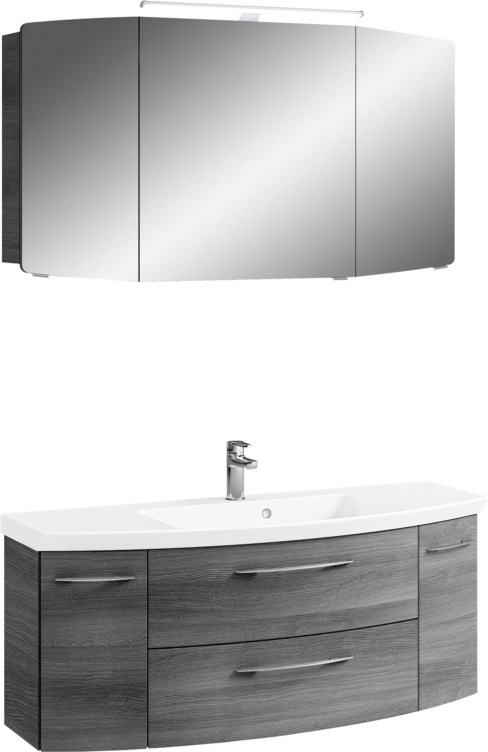 Saphir Badmöbel-Set "Cassca Sprint 2-teilig Mineralmarmor-Waschtisch mit LED-Spiegelschrank", (2 St.), Waschplatz 121 cm