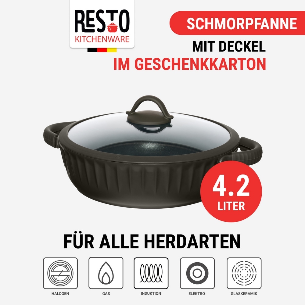 RESTO Kitchenware Bräter »Ascella, Schmortopf antihaftbeschichtet und spülmaschinenfest«, Aluminiumguss, (2 tlg.), Geeignet für alle Herdarten, auch Induktion, im Geschenkkarton