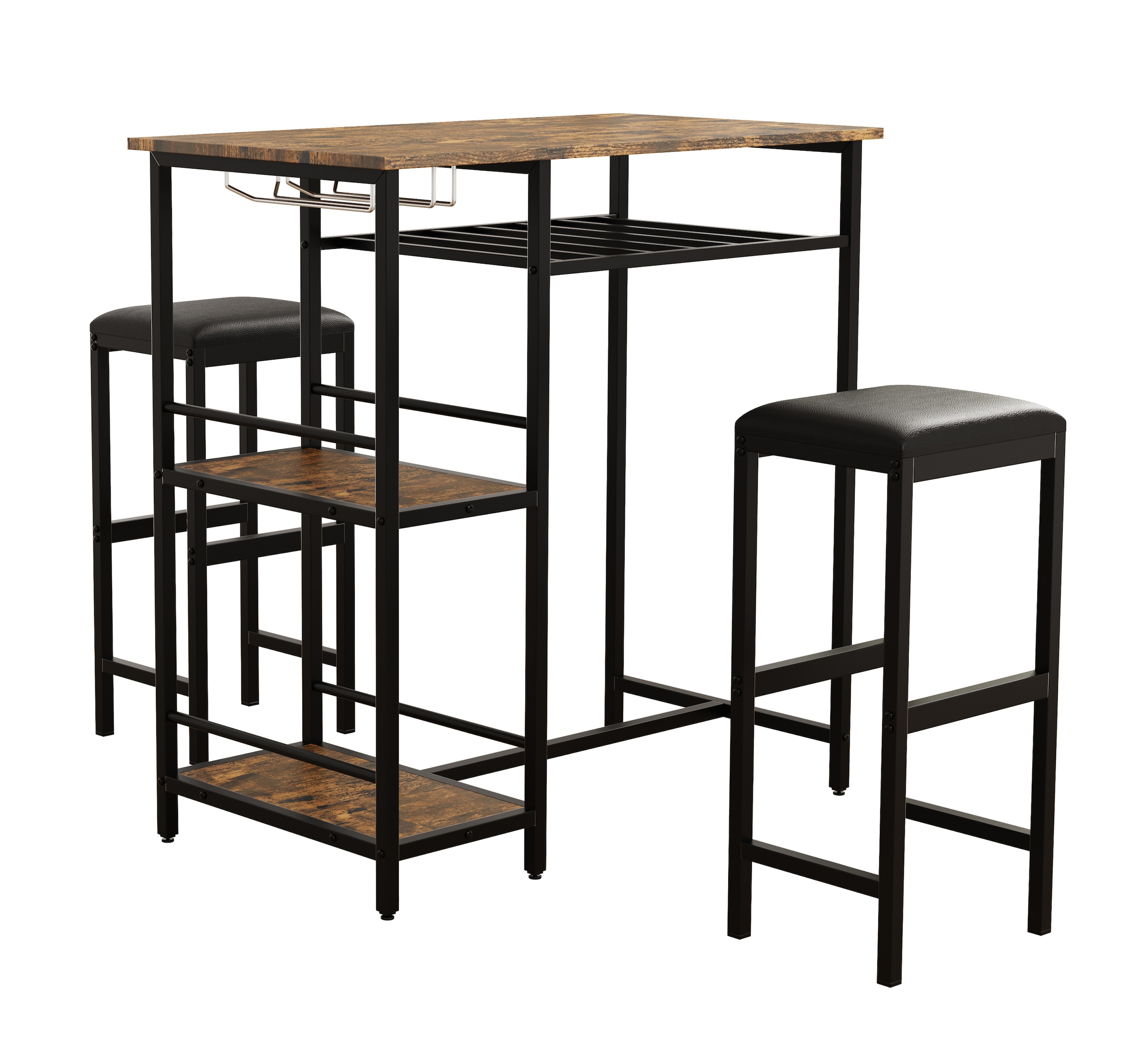 VCM Bartisch »VCM 3 tlg. Set | Bartisch | Maße Tisch ca. H. 93 x B. 90 x T. 50 cm | Maße pro Barhocher ca. H. 65 x B. 30 x T. 25 cm | Bistrotisch Bockerhocker - Kolari«, (Kolari)