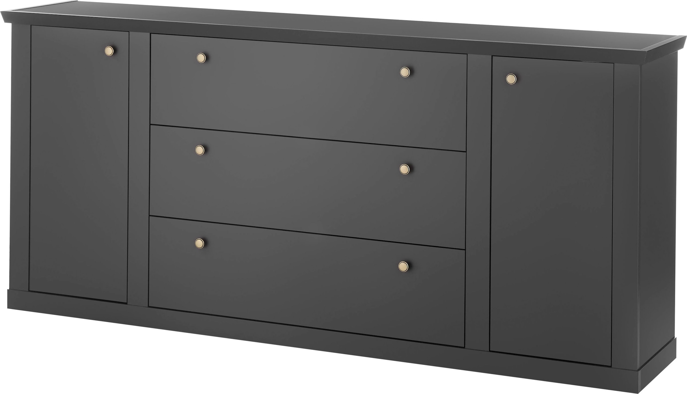 Home affaire Sideboard "Lincoln, moderner Schrank, schwarze Kommode, 205 cm breit" edles Design, messingfarbene Knopfgriffe, in 2 Größen verfügbar