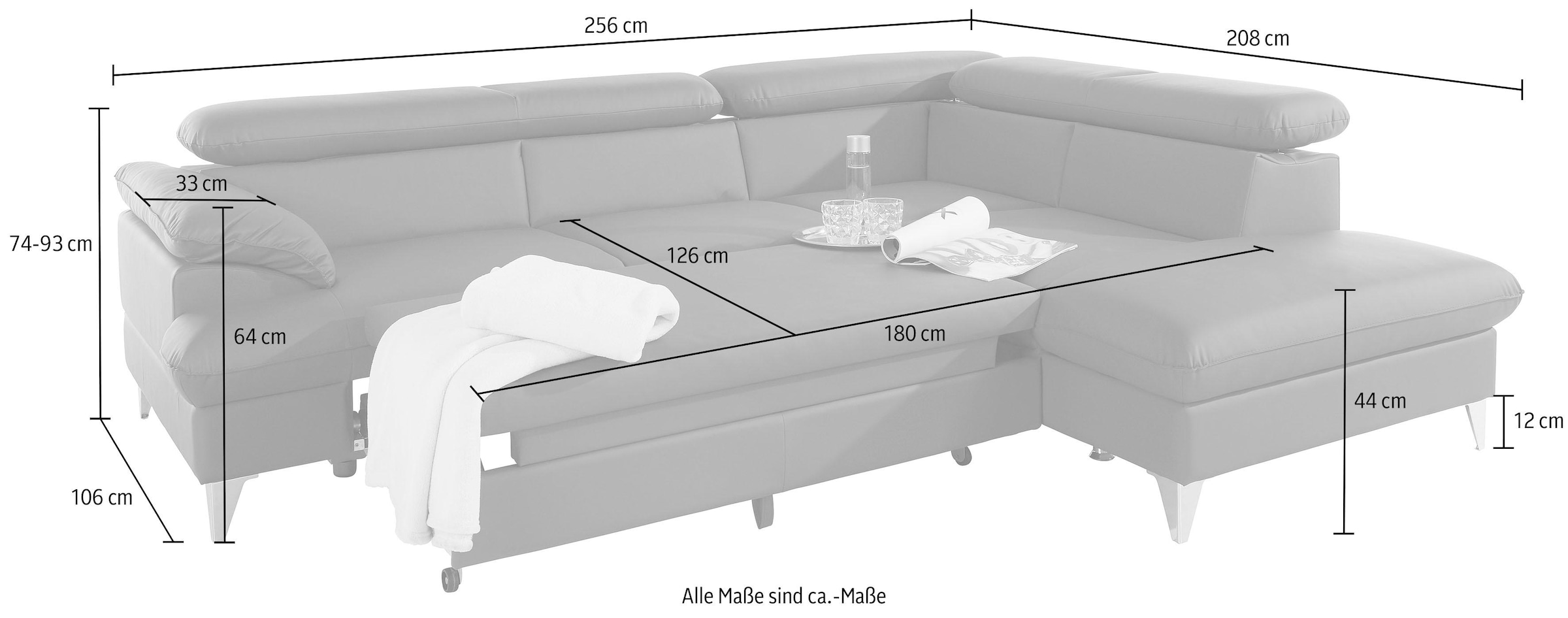 COTTA Ecksofa »Caluso L-Form«, inklusive Kopfteilverstellung, wahlweise mit Bettfunktion